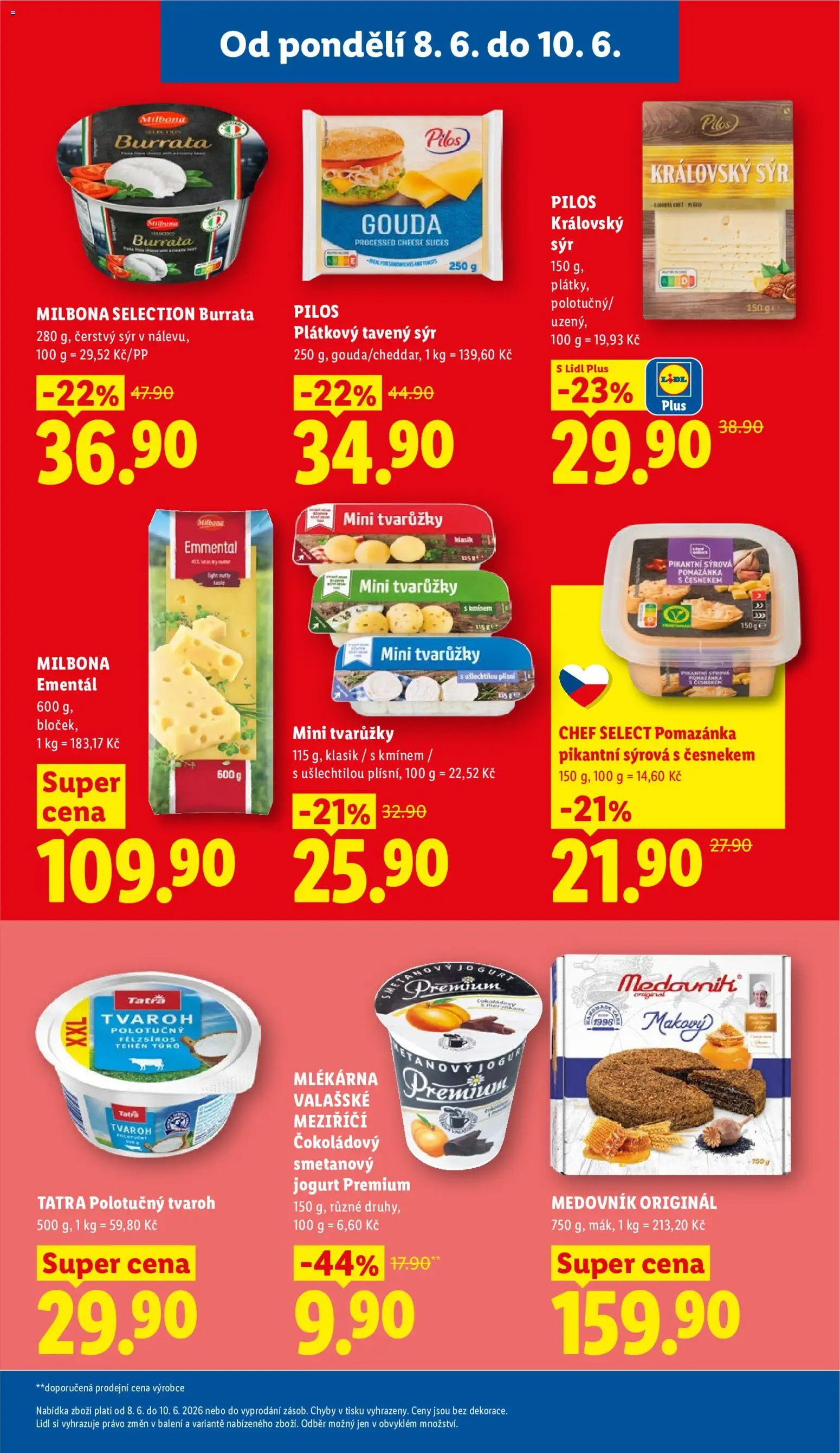Lidl leták od 08.06.2026 | Strana: 17 | Produkty: Sýr, Tvarůžky, Burrata, Medovník
