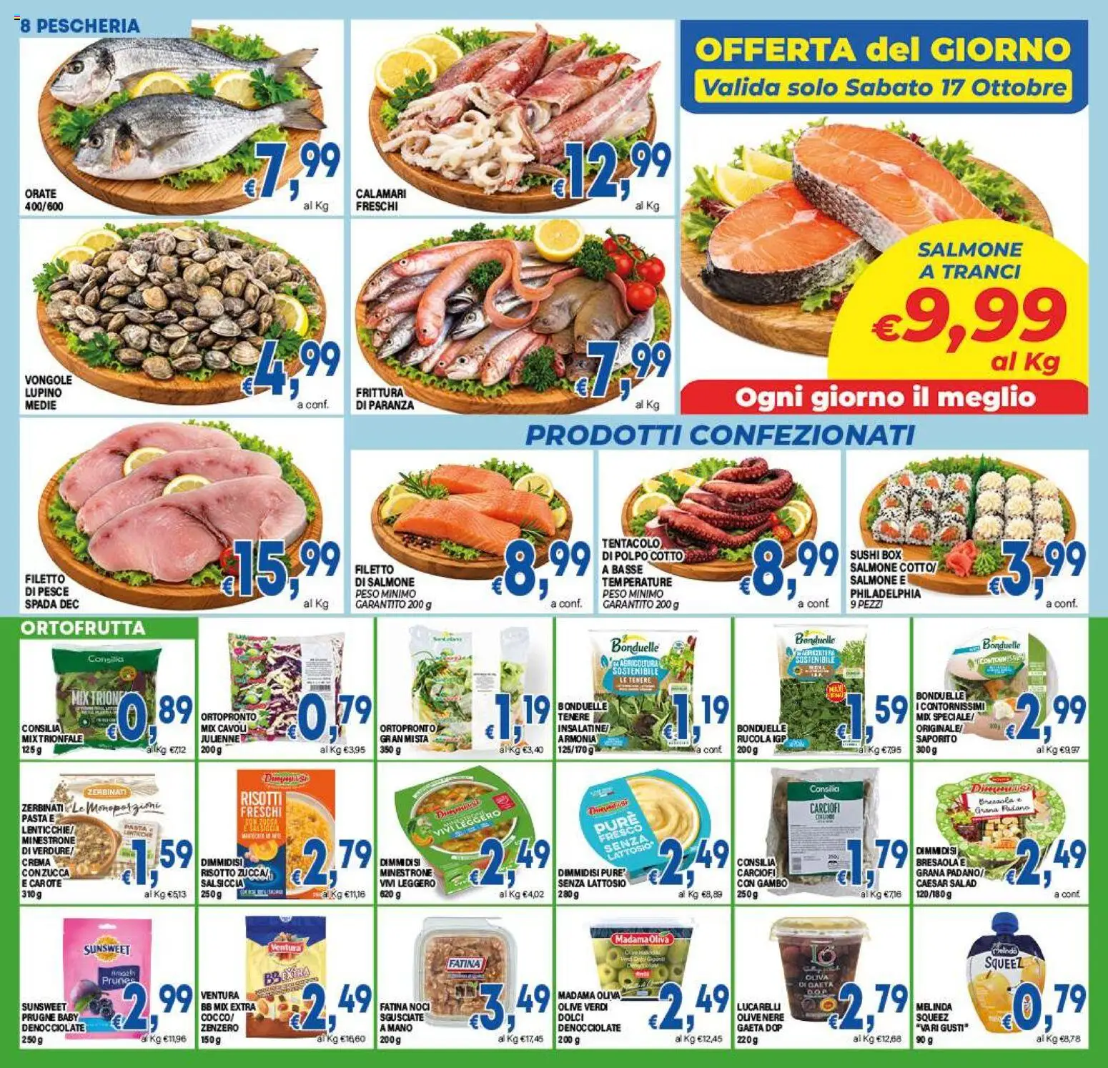 Volantino DEM del 14/10/2026 | Pagina: 8 | Prodotti: Salmone, Olive, Salsiccia, Pasta