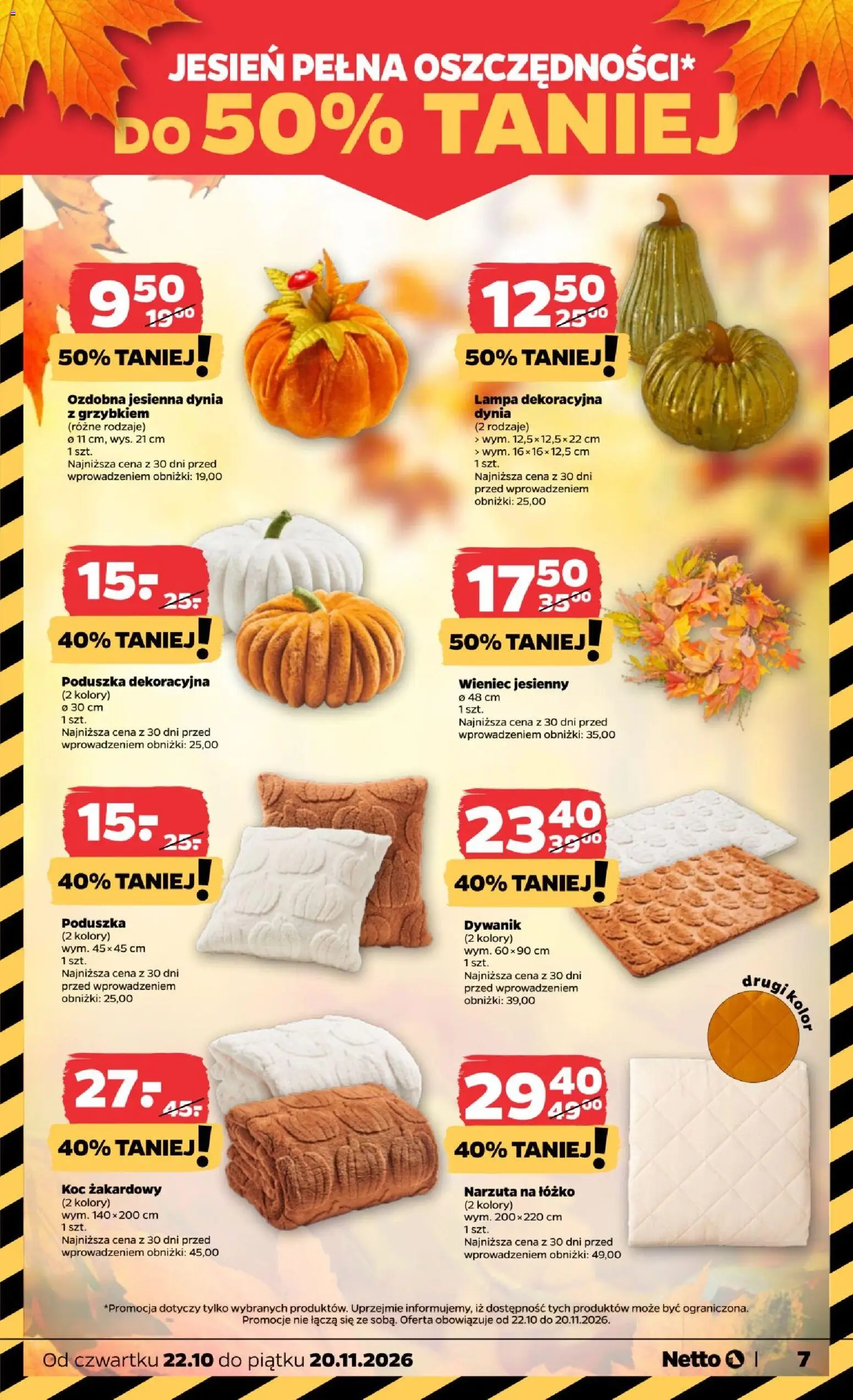 Netto gazetka od czwartku NonFood od 22.10.2026 | Strona: 7 | Produkty: Wieniec, Poduszka, Koc, Lampa