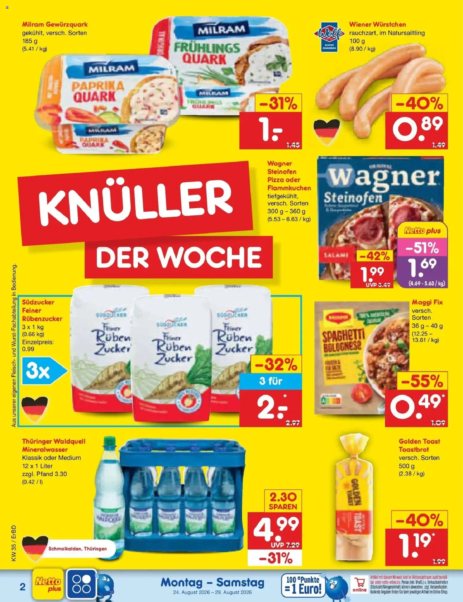 Netto Marken-Discount Prospekt Weimar – gültig ab 24.08.2026 | Seite: 2 | Produkte: Toast, Maggi fix, Pizza, Fleisch