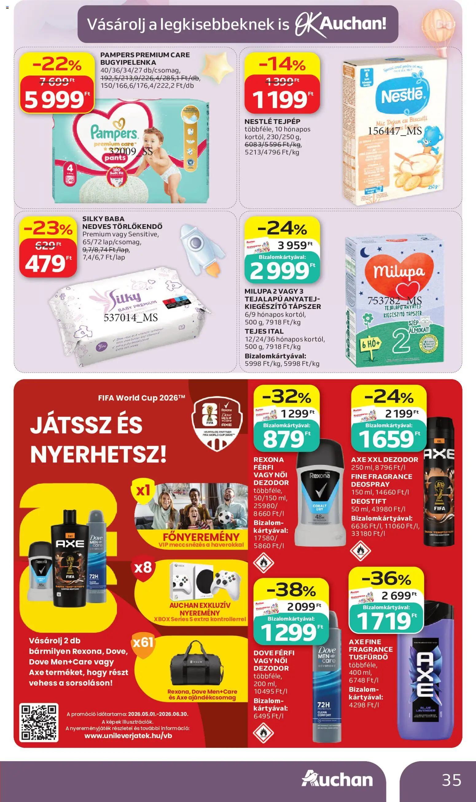 Auchan akciós ujság - amely érvényes a következő dátumtól: 11.06.2026 | Oldal: 35 | Termékek: Xbox, Törlőkendő, Tusfürdő, Dezodor