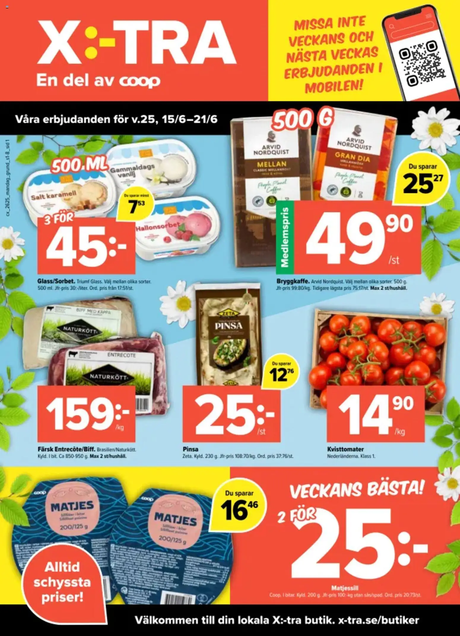Coop X:-TRA reklamblad aktuell från 15.06.2026 | Sida: 1 | Produkter: Salt, Entrecote, Kappa