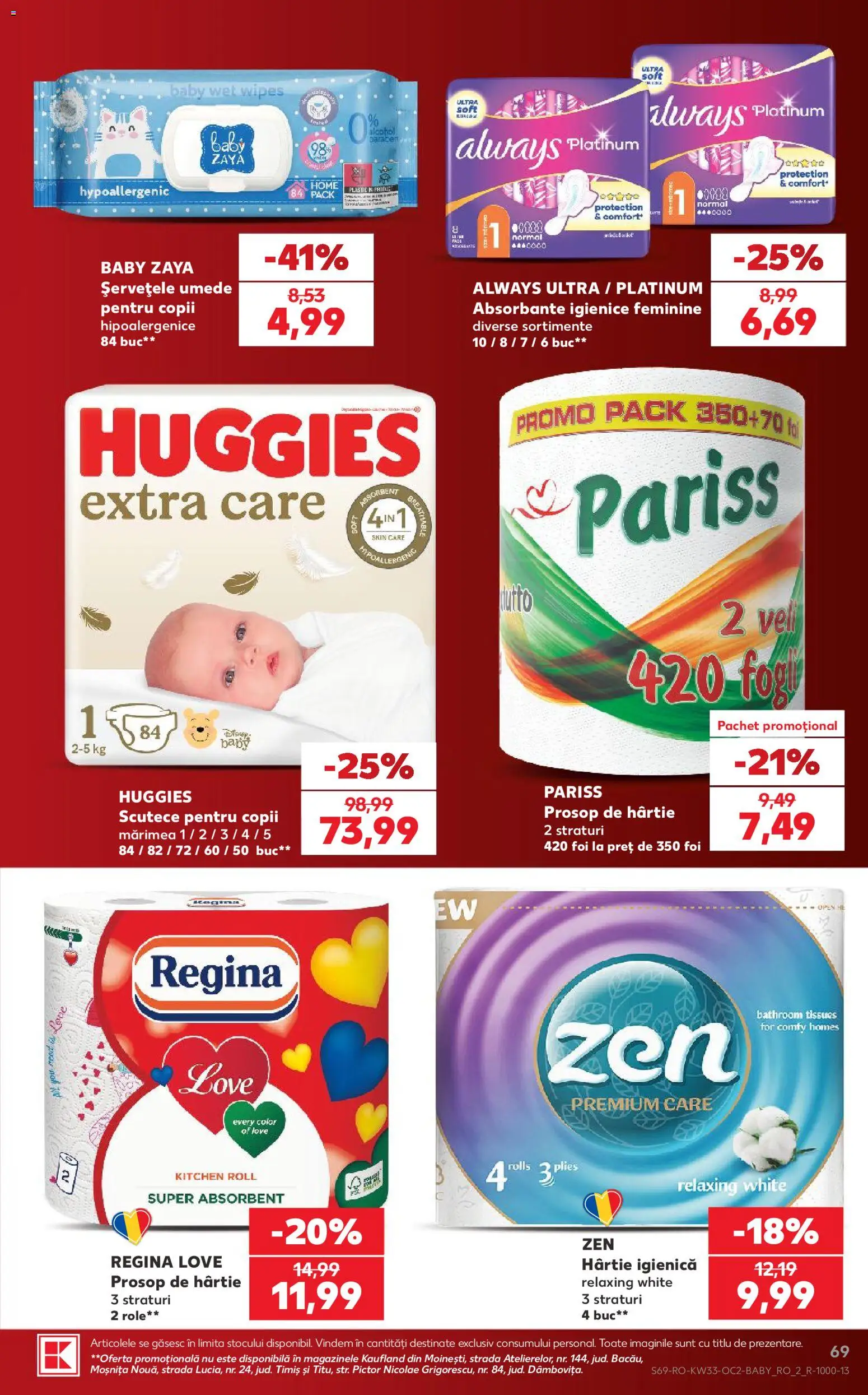 Noul catalog Kaufland – valabil de la 12.08.2026 | Pagină: 69 | Produse: Baby, Role, Șervețele umede, Absorbante