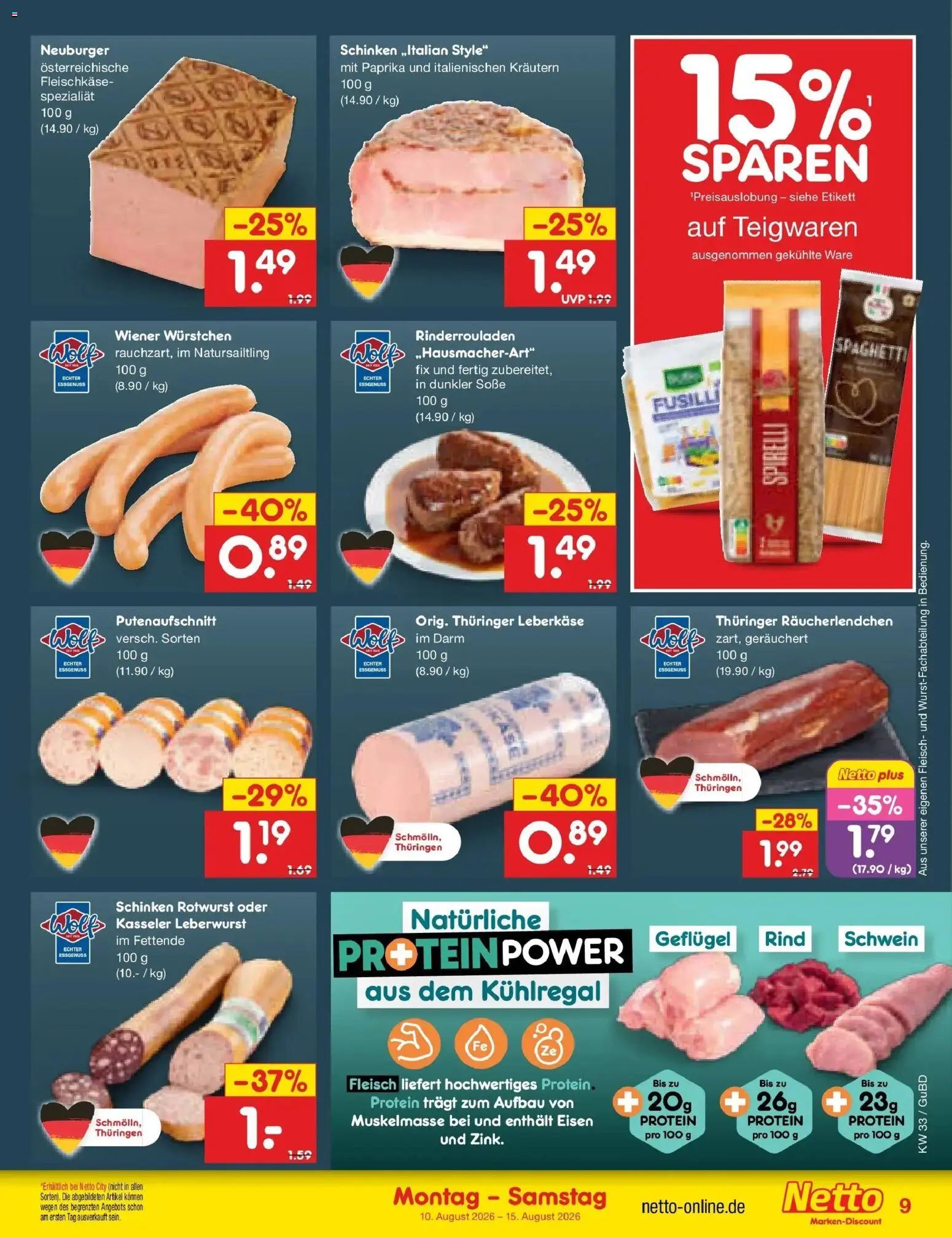 Netto Marken-Discount Prospekt Augustusburg (ab 10.08.2026) » Angebote | Seite: 9 | Produkte: Wiener wurstchen, Paprika, Soße, Schinken