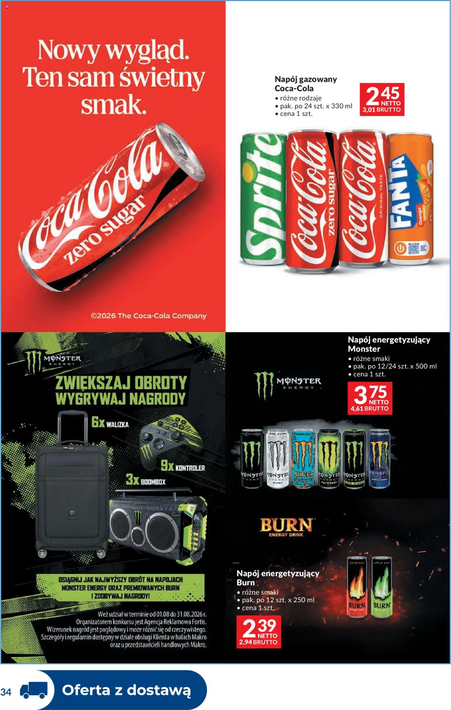 Makro gazetka - Dystrybucja do sklepów od 04.08.2026 | Strona: 34 | Produkty: Walizka, Coca Cola zero, Coca cola, Kontroler