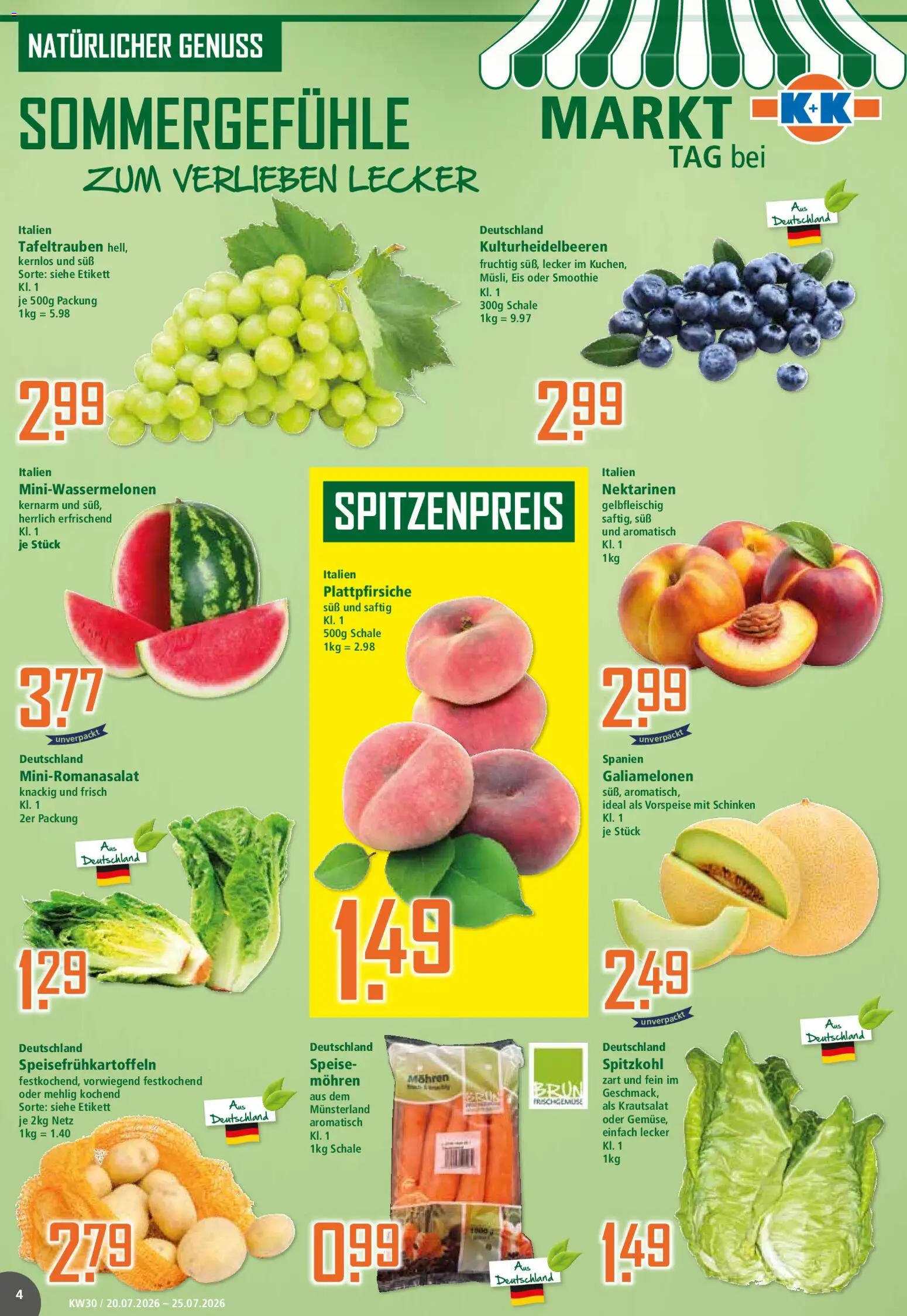Klaas & Kock Prospekt – gültig ab 20.07.2026 | Seite: 4 | Produkte: Nektarinen, Mohren, Schinken, Eis