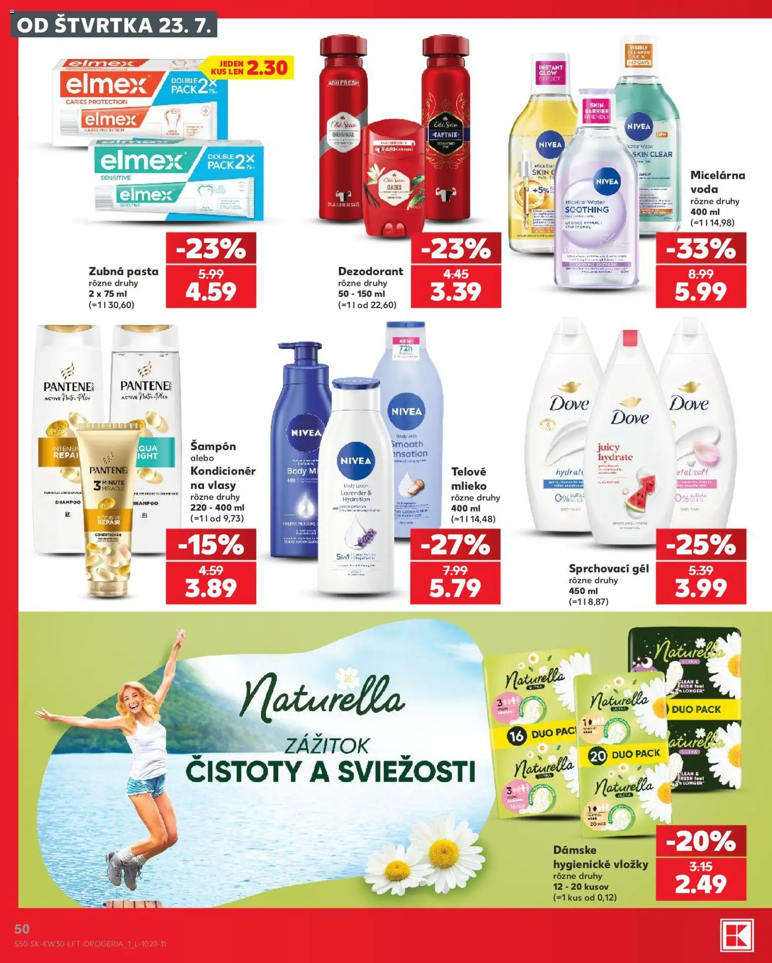 Nové Kaufland akcie – leták je platný od 23.07.2026 | Strana: 50 | Produkty: Nivea, Kondicionér, Dezodorant, Voda