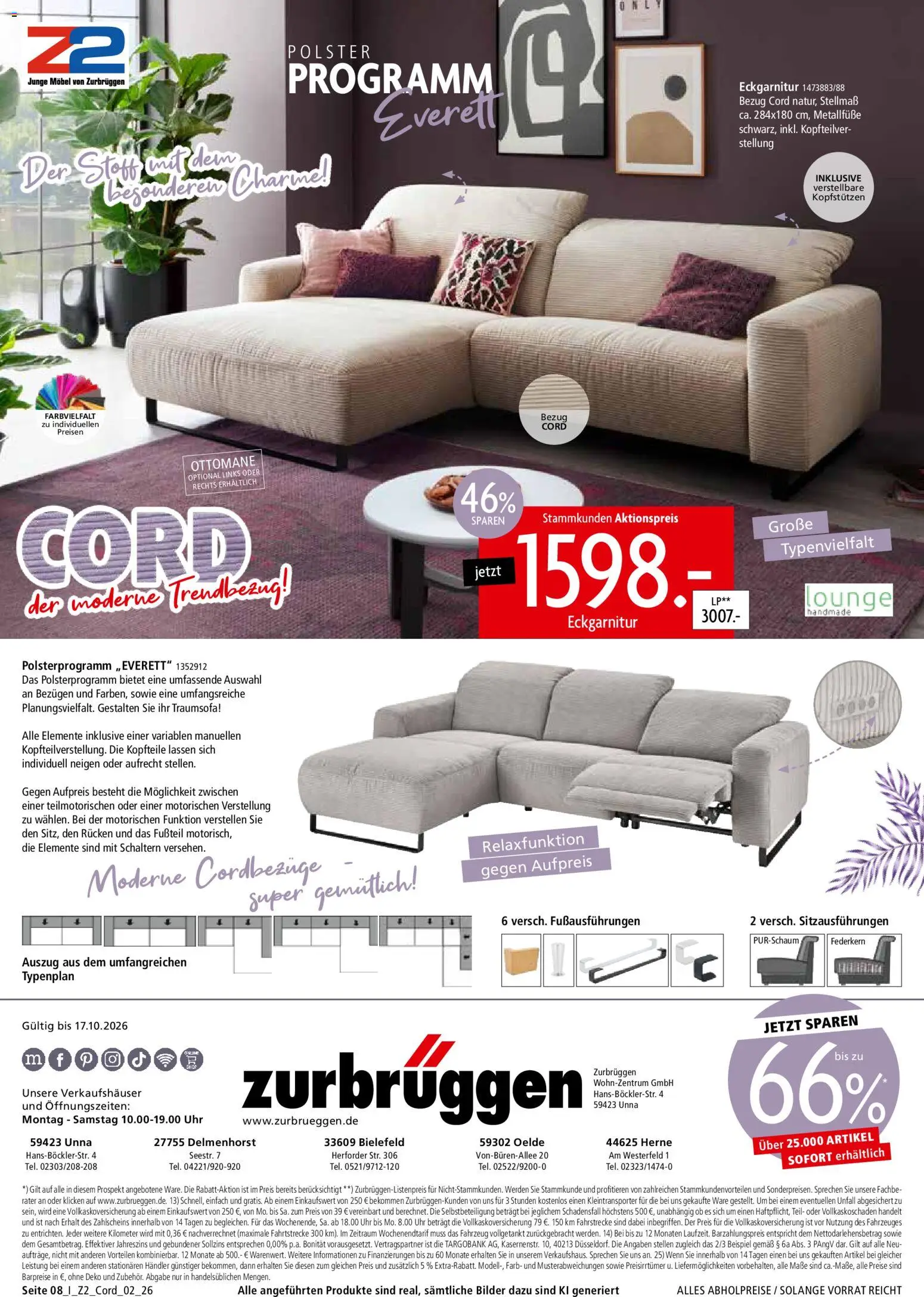 Zurbrüggen Z2 Mitnahme Möbel Cord – gültig ab 01.09.2026 | Seite: 8 | Produkte: Bilder, Uhr