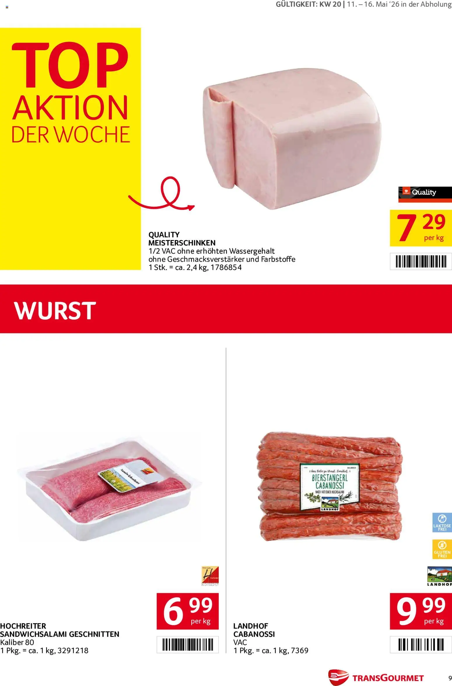 Transgourmet Flugblatt gültig ab 11.05.2026 | Seite: 9 | Produkte: Wurst