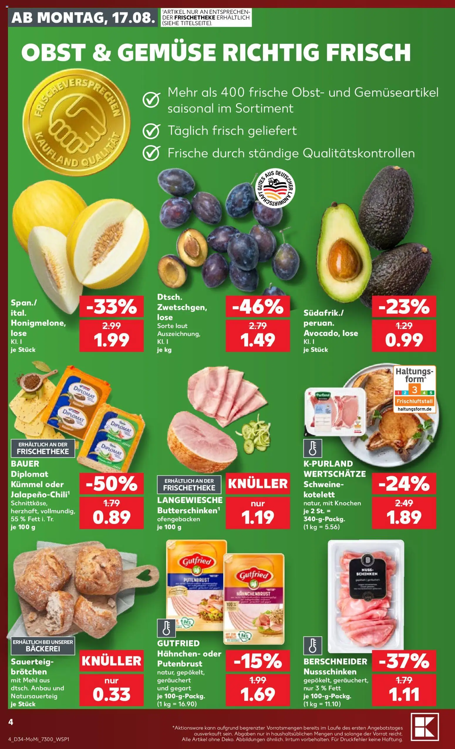Kaufland Prospekt Berlin – gültig ab 17.08.2026 | Seite: 4 | Produkte: Putenbrust, Hahnchen, Mehl, Gemüse