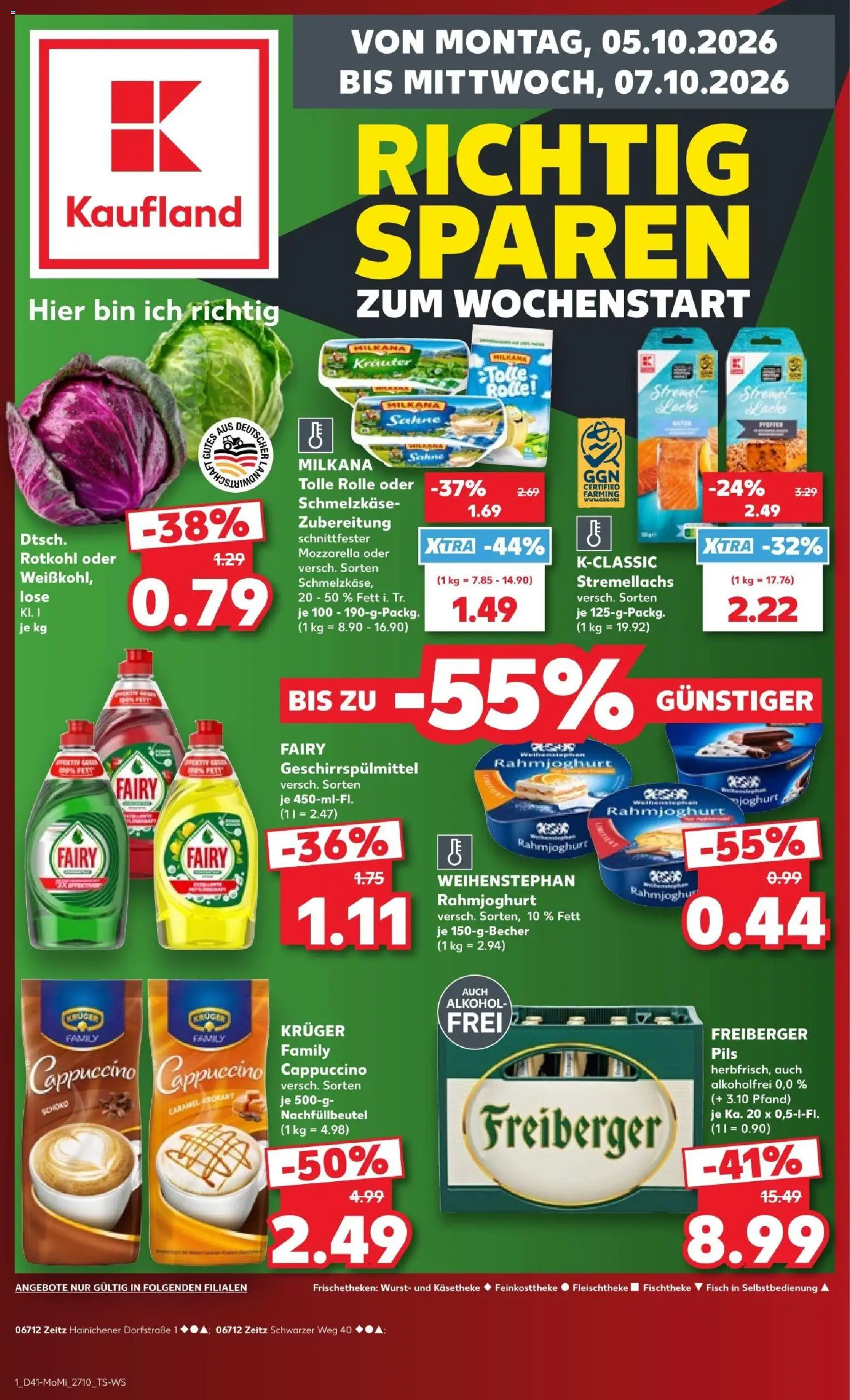 Kaufland Prospekt Zeitz – gültig ab 05.10.2026 | Seite: 1 | Produkte: Milkana, Pils, Fisch, Wurst