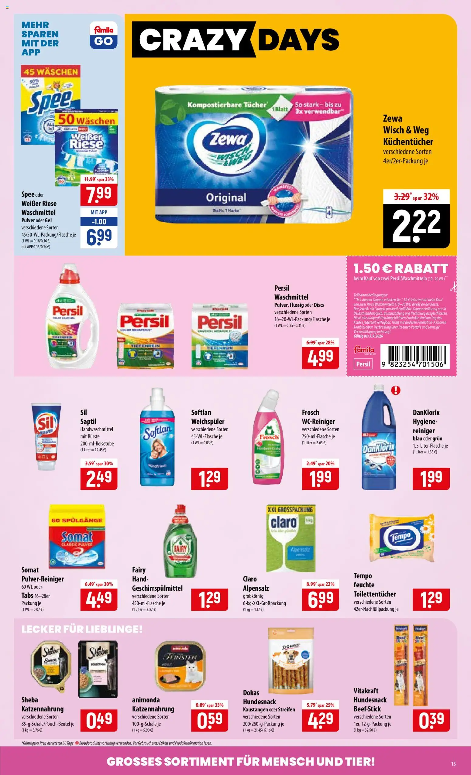 Famila Prospekt – gültig ab 31.08.2026 | Seite: 15 | Produkte: Bürste, Spee, Weichspüler, Tempo