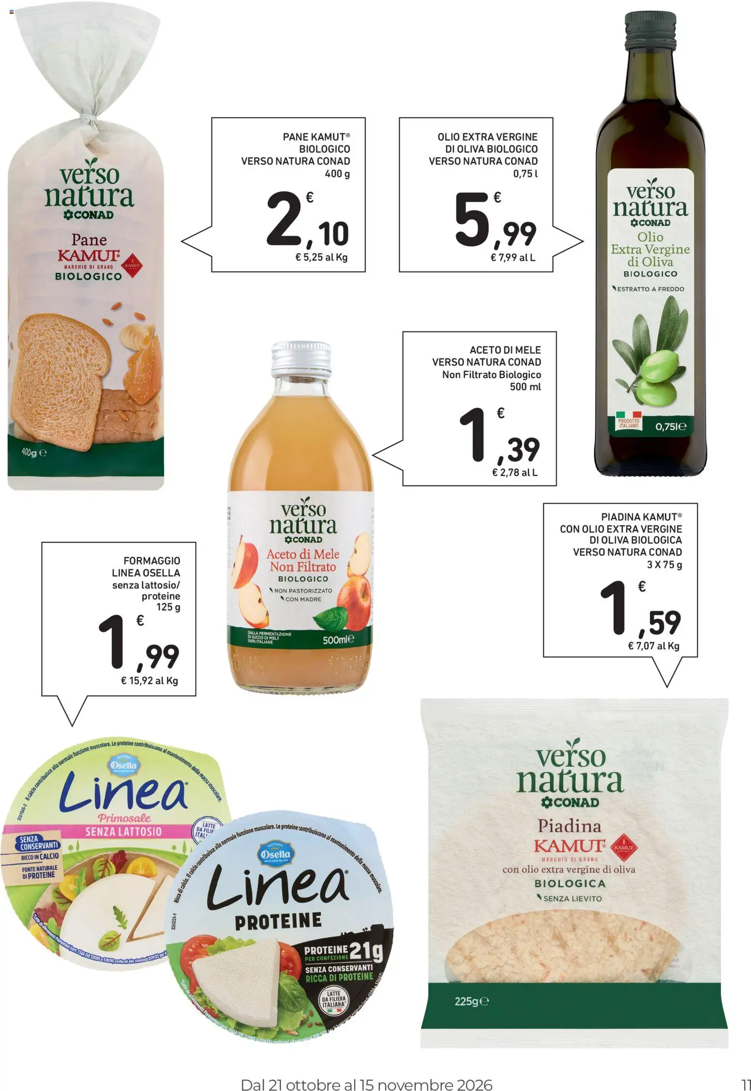 Volantino Spazio Conad del 21/10/2026 | Pagina: 11 | Prodotti: Mele, Formaggio, Piadina, Olio extra vergine