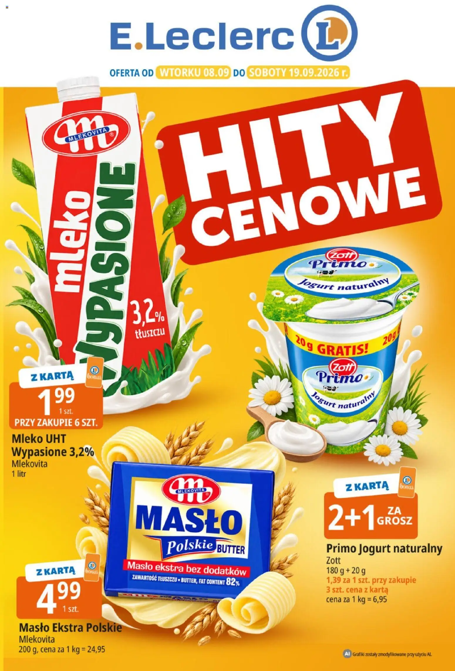 E.Leclerc gazetka - Hity cenowe od 08.09.2026 | Strona: 1 | Produkty: Karta, Masło Polskie, Mleko, Masło