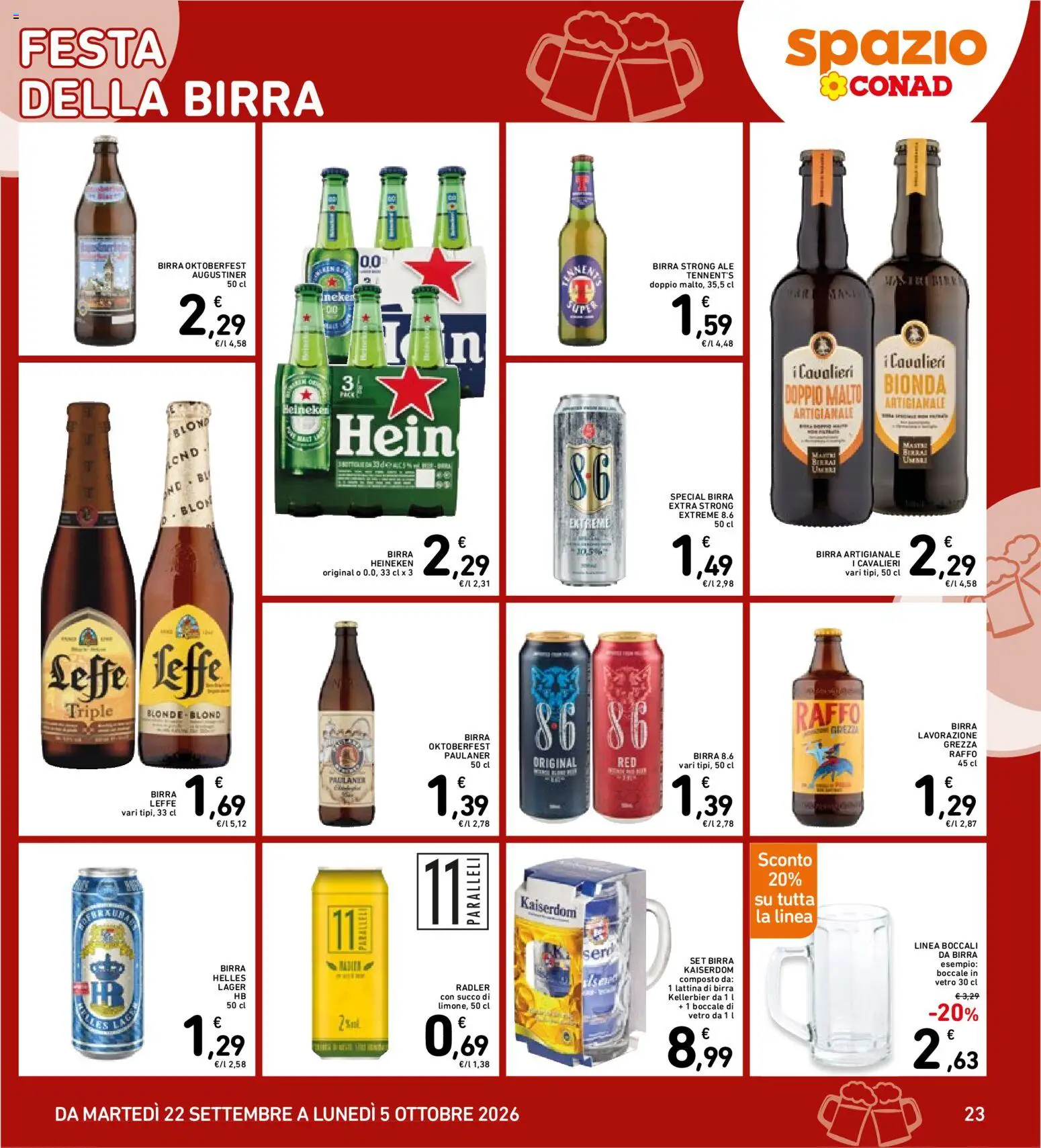 Volantino Spazio Conad del 22/09/2026 | Pagina: 23 | Prodotti: Birra Artigianale, Birra, Birra Leffe, Radler