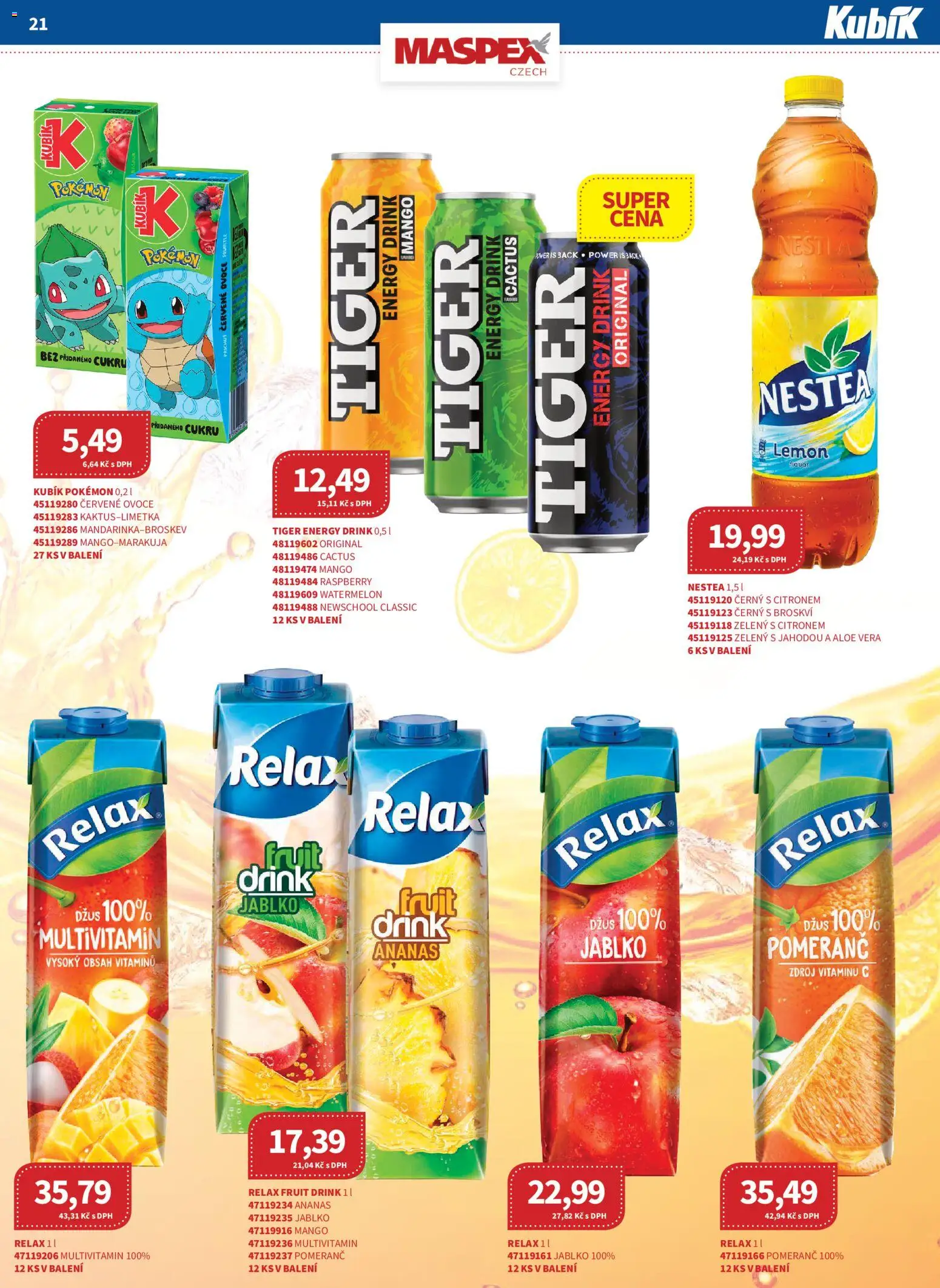 Kubík leták - Velkoobchod 04/2026 od 01.04.2026 | Strana: 21 | Produkty: Tiger energy, Nestea, Džus, Energy drink