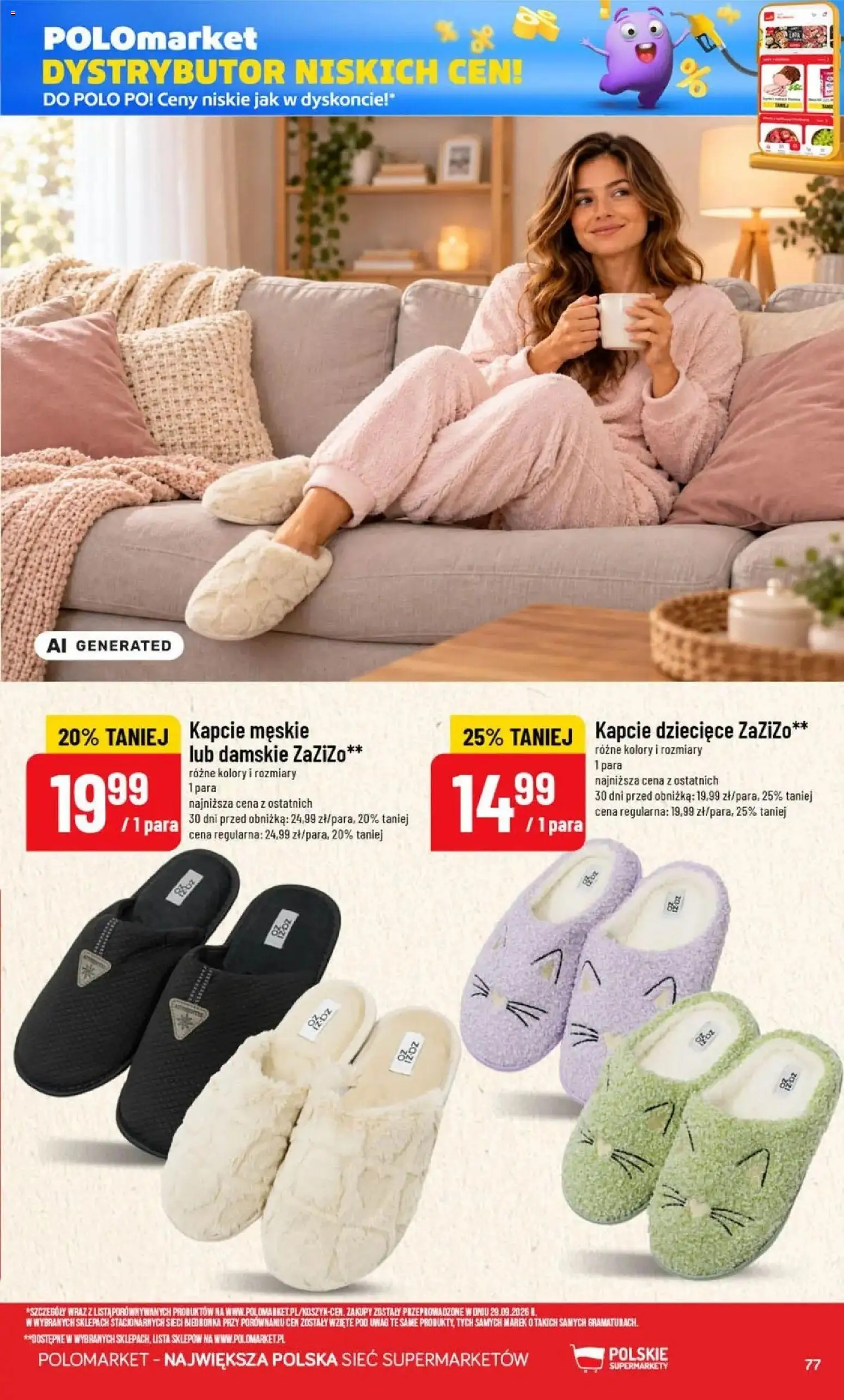 Nowa POLOmarket gazetka od jutra 21.10.2026 | Strona: 77 | Produkty: Kapcie