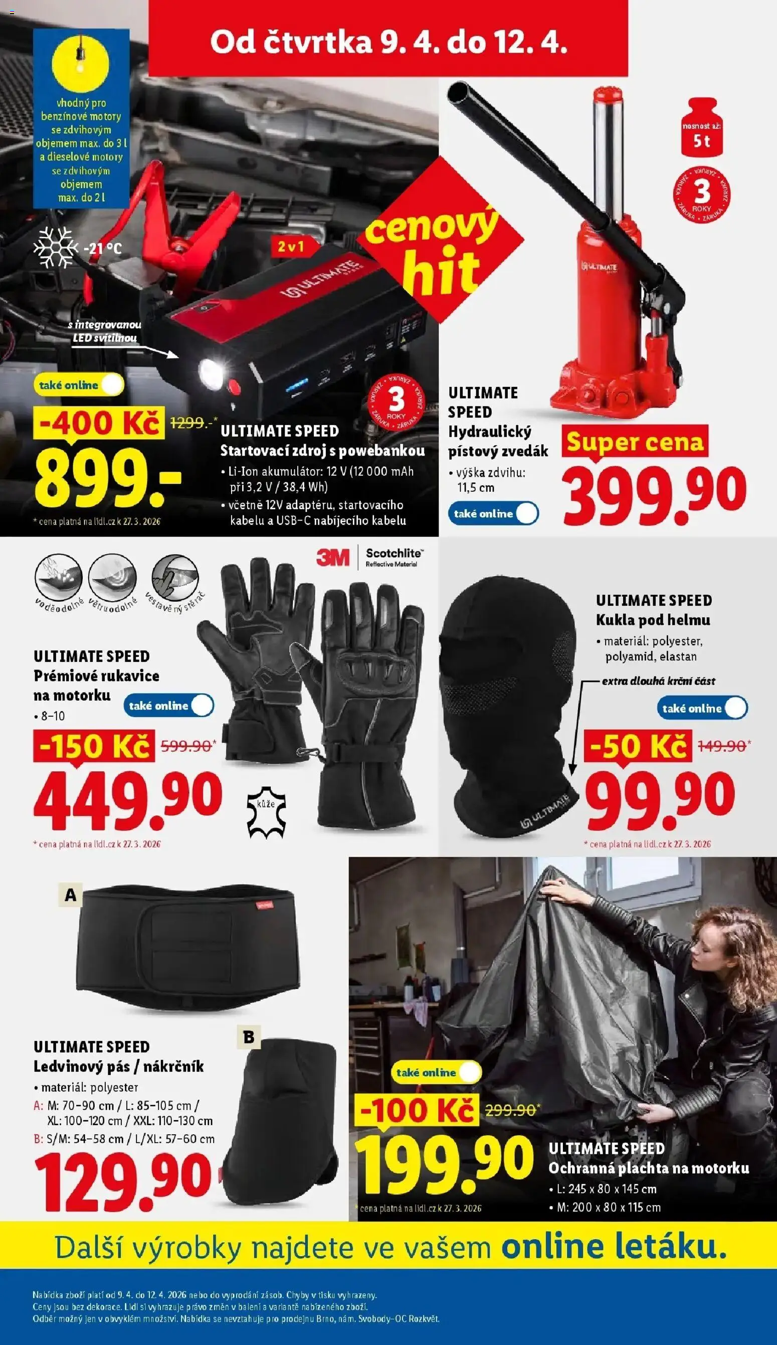 Lidl aktuální leták od 09.04.2026 | Strana: 35 | Produkty: Plachta na motorku, Rukavice, LED, Plachta