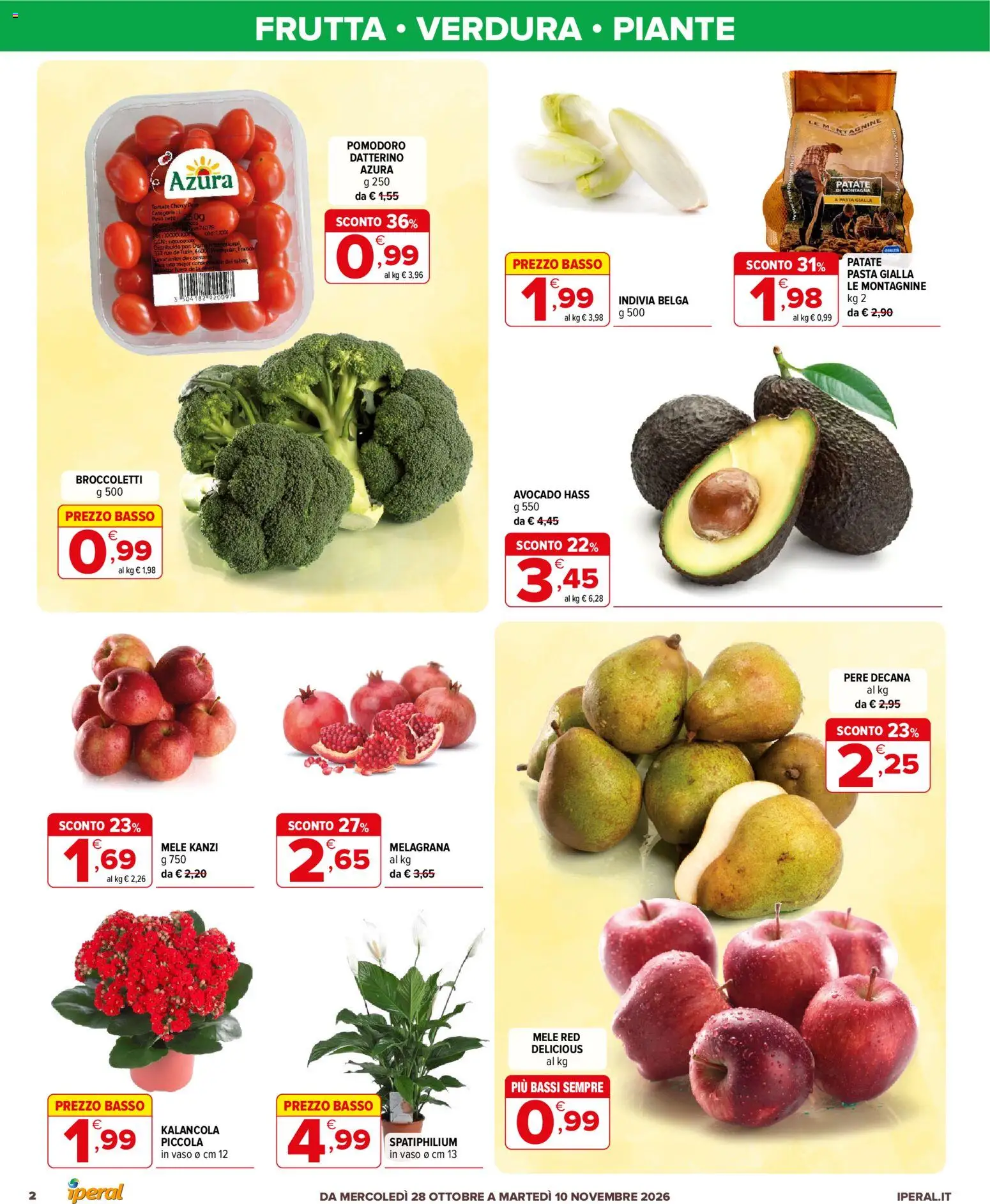 Volantino Iperal del 28/10/2026 | Pagina: 2 | Prodotti: Mele, Pere, Avocado, Pomodoro