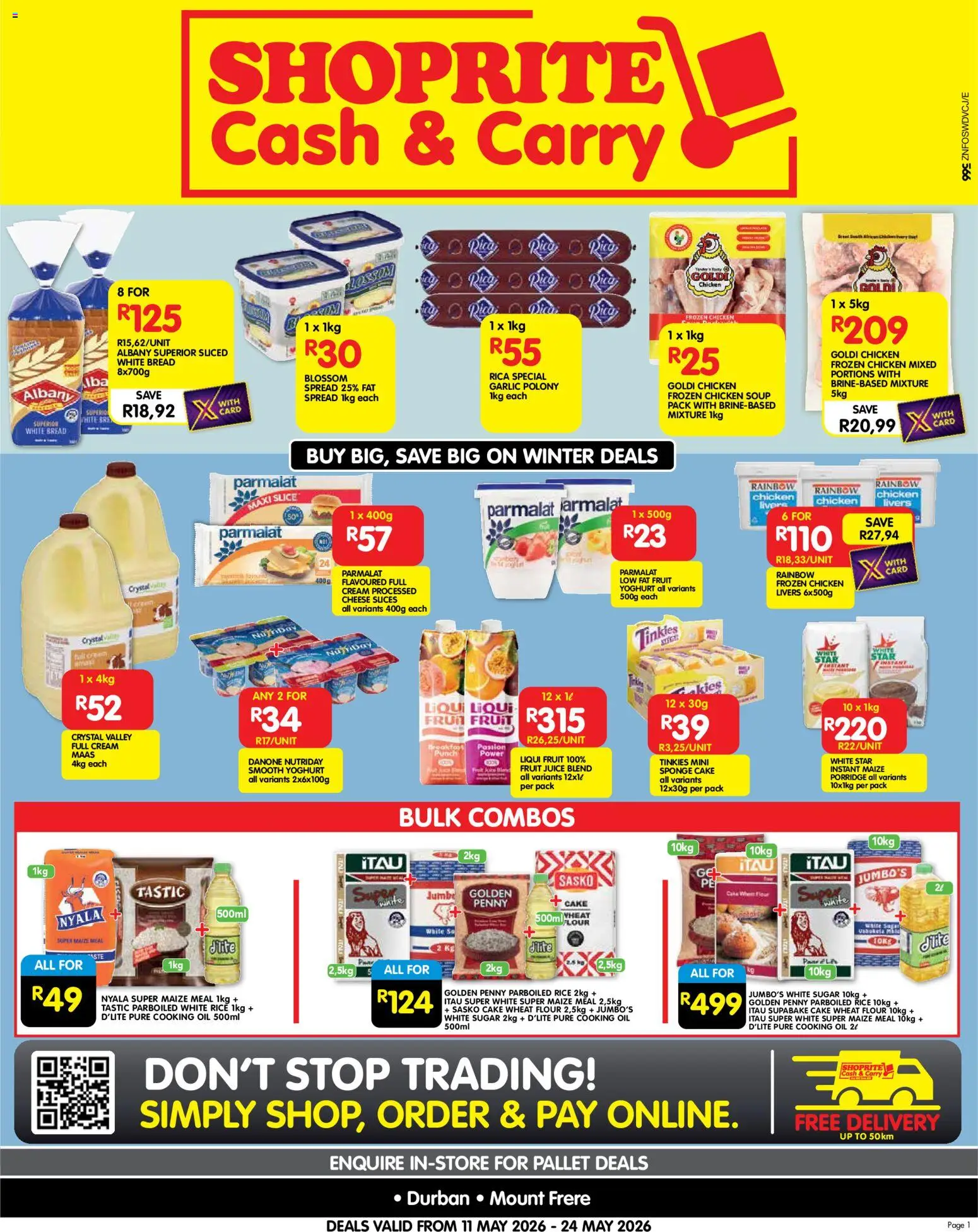 New Shoprite catalogue – valid from 11.05.2026 | Page: 1 | Products: Yogurt, Chicken, Fat spread, Sugar