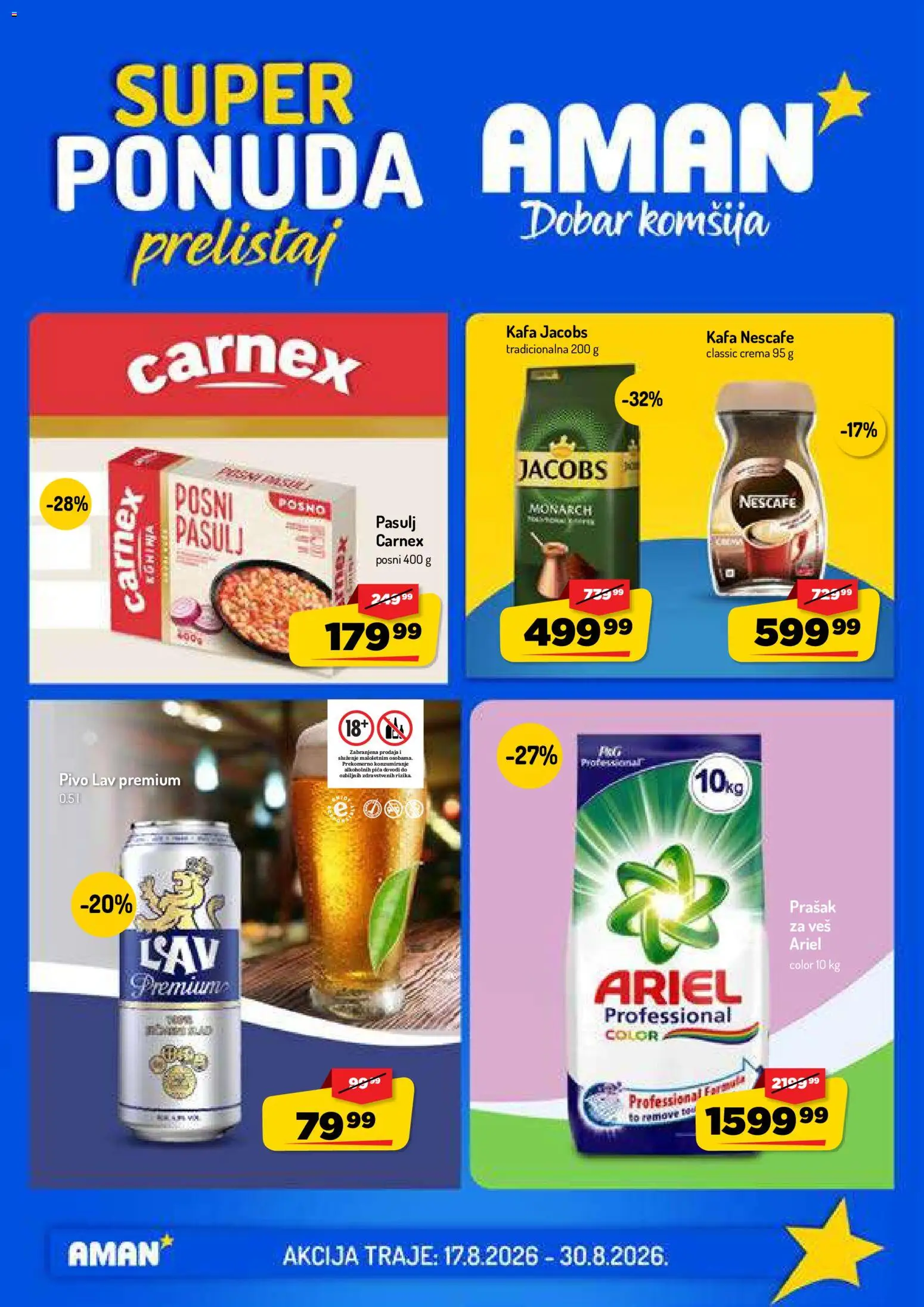 Aman katalog - važi od 17.08.2026 | Strana: 1 | Proizvode: Ariel, Kafa, Pivo, Nescafé