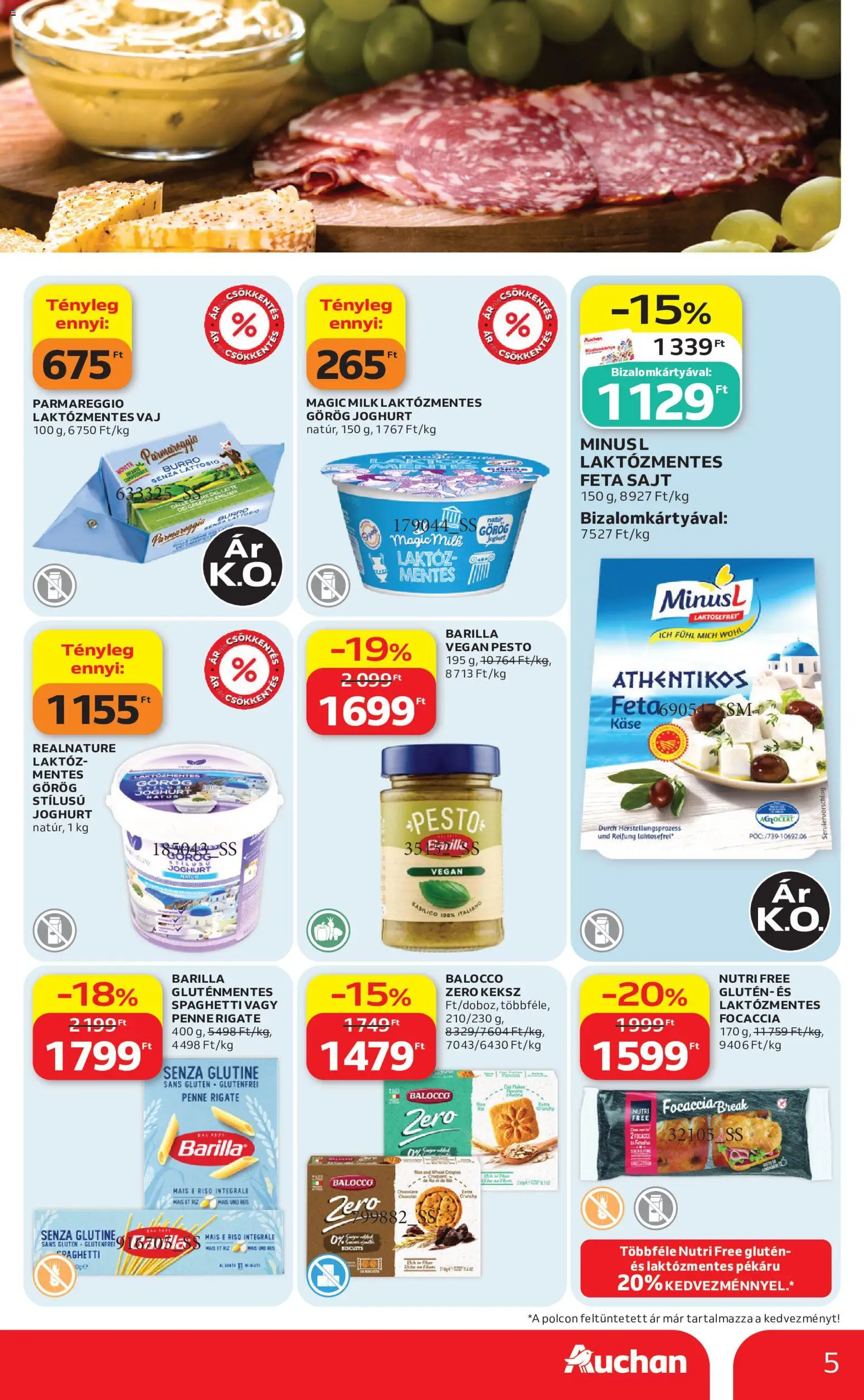 Auchan akciós ujság - amely érvényes a következő dátumtól: 2026.07.30. | Oldal: 5 | Termékek: Laktózmentes vaj, Vaj, Sajt, Vegán