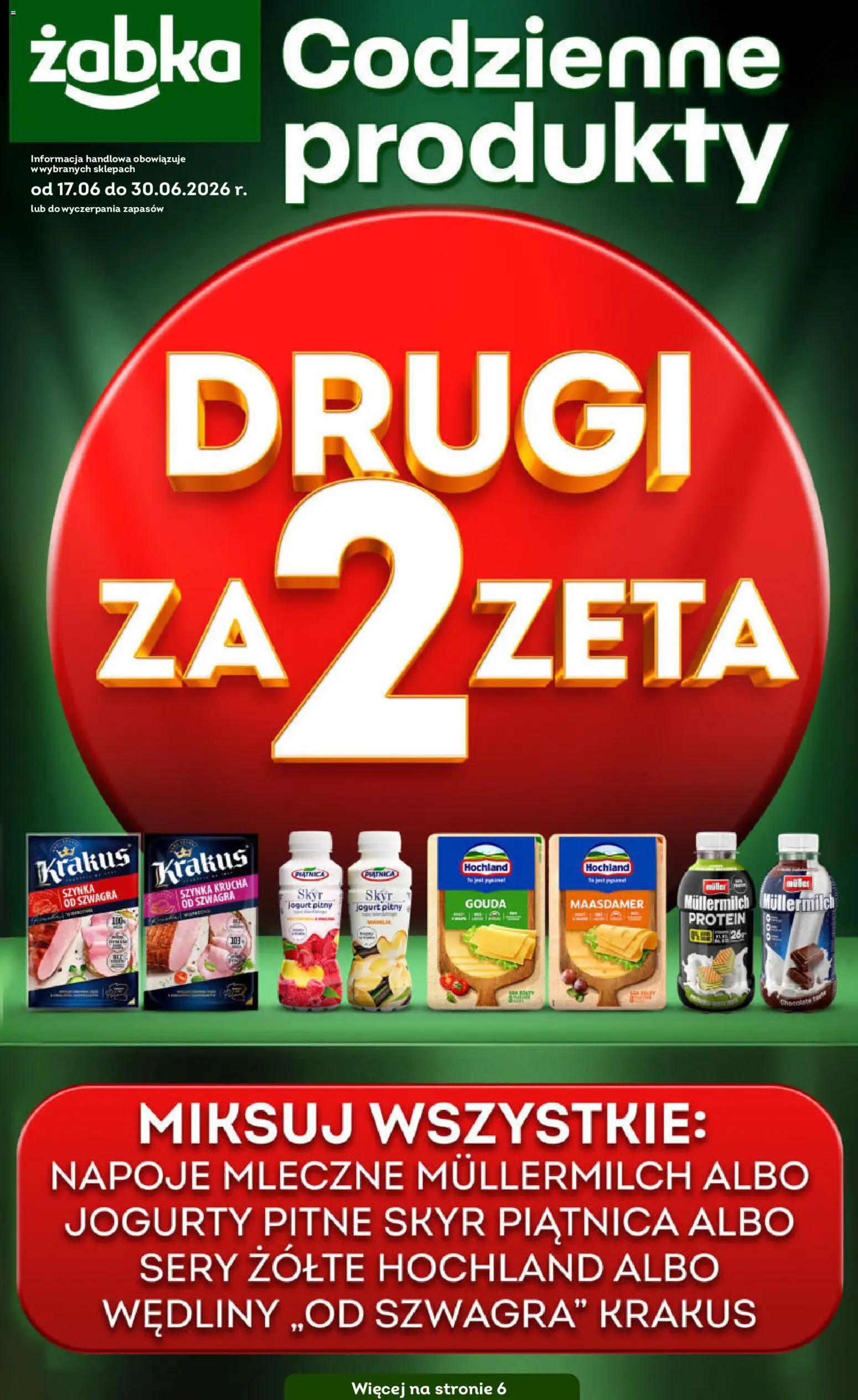 Żabka gazetka - Codzienne produkty od 17.06.2026 | Strona: 1 | Produkty: Szynka, Sery, Jogurt, Skyr