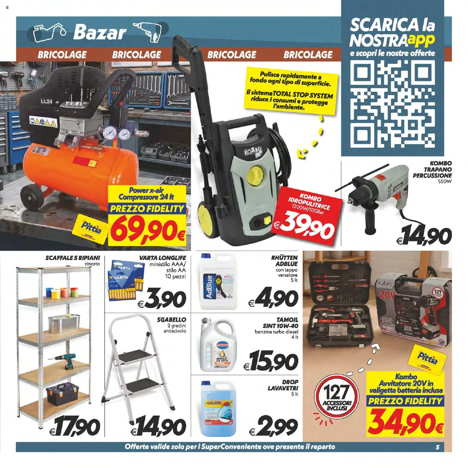 Volantino SuperConveniente del 25/06/2026 | Pagina: 46 | Prodotti: Compressore, Sgabello, Trapano, Scaffale