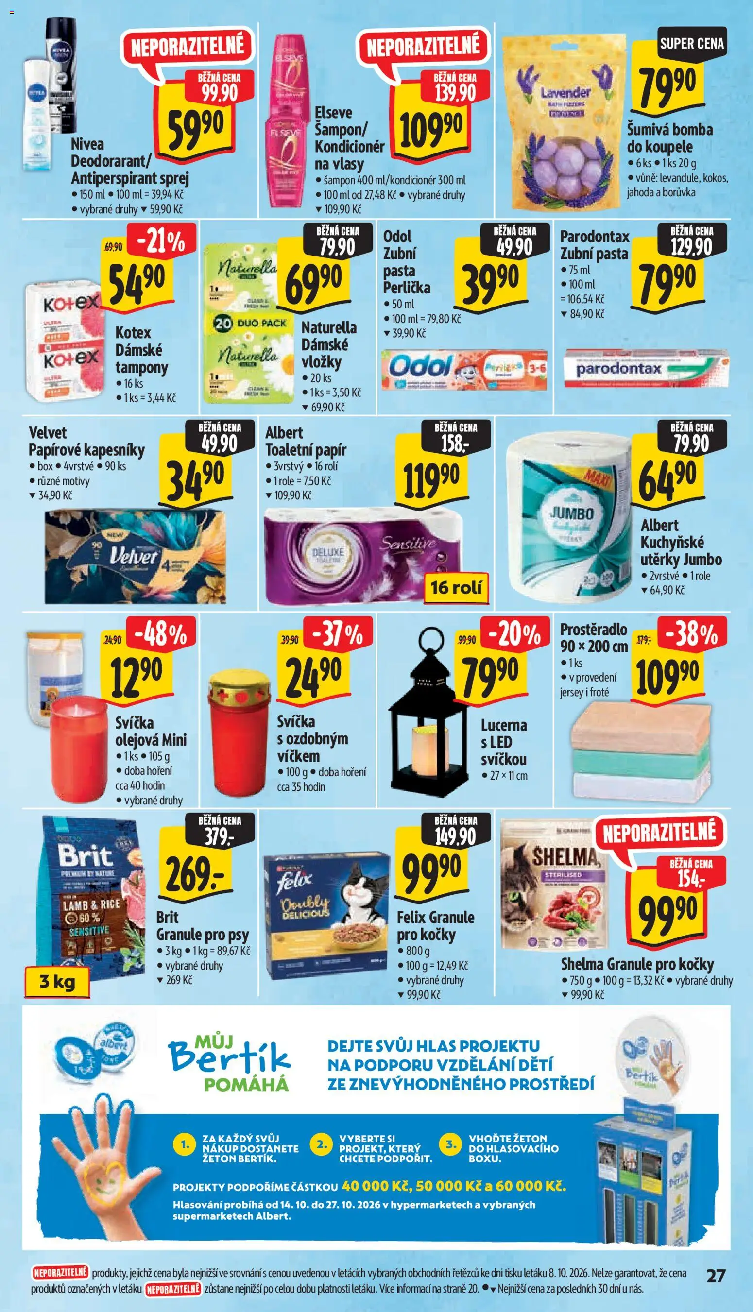 Albert leták - Supermarket Šumperk od 14.10.2026 | Strana: 41 | Produkty: Granule, Papírové kapesníky, Svíčka, LED