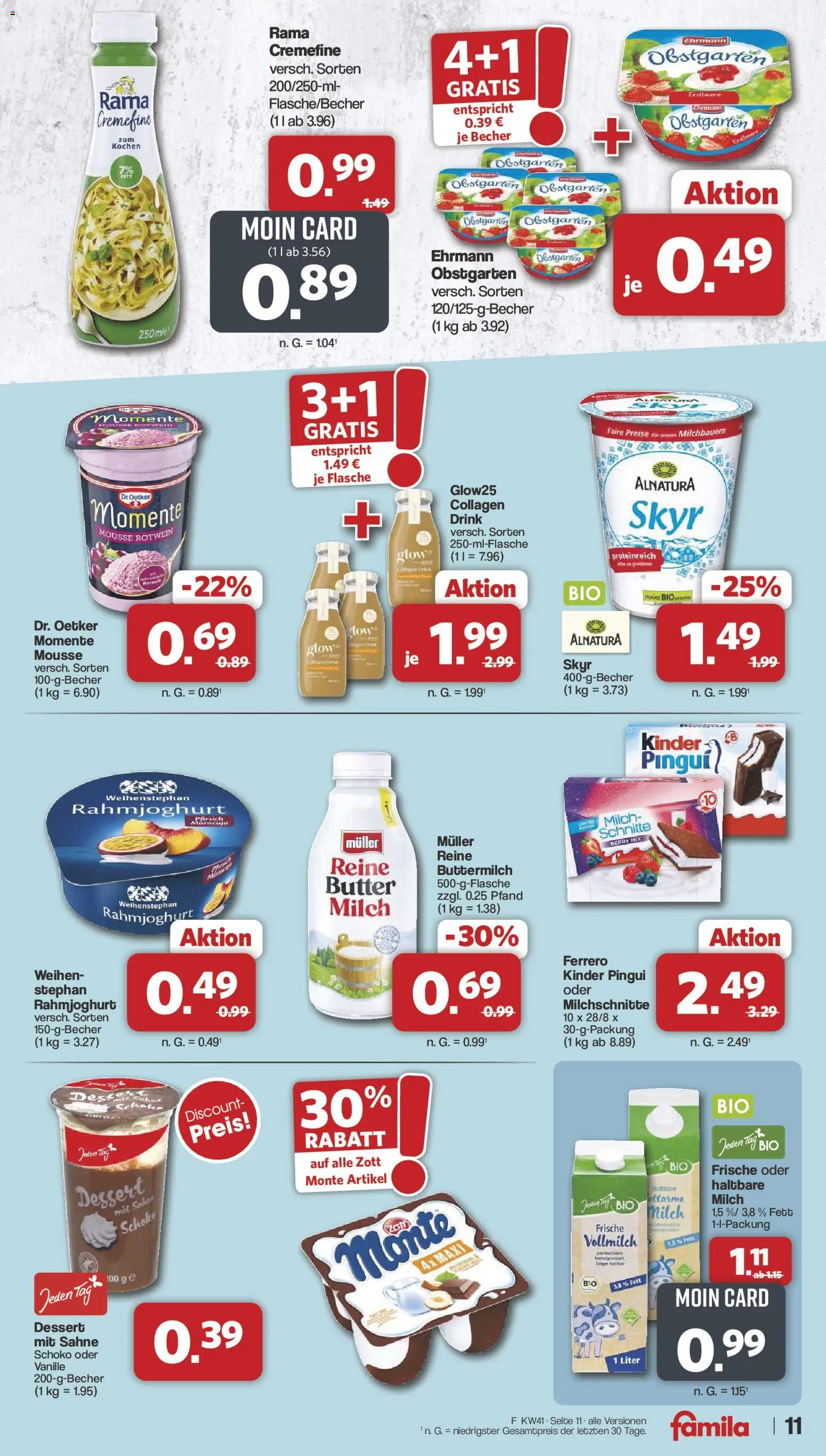 Famila Nordwest Prospekt – gültig ab 05.10.2026 | Seite: 11 | Produkte: Buttermilch, Rotwein, Rama cremefine, Vanille