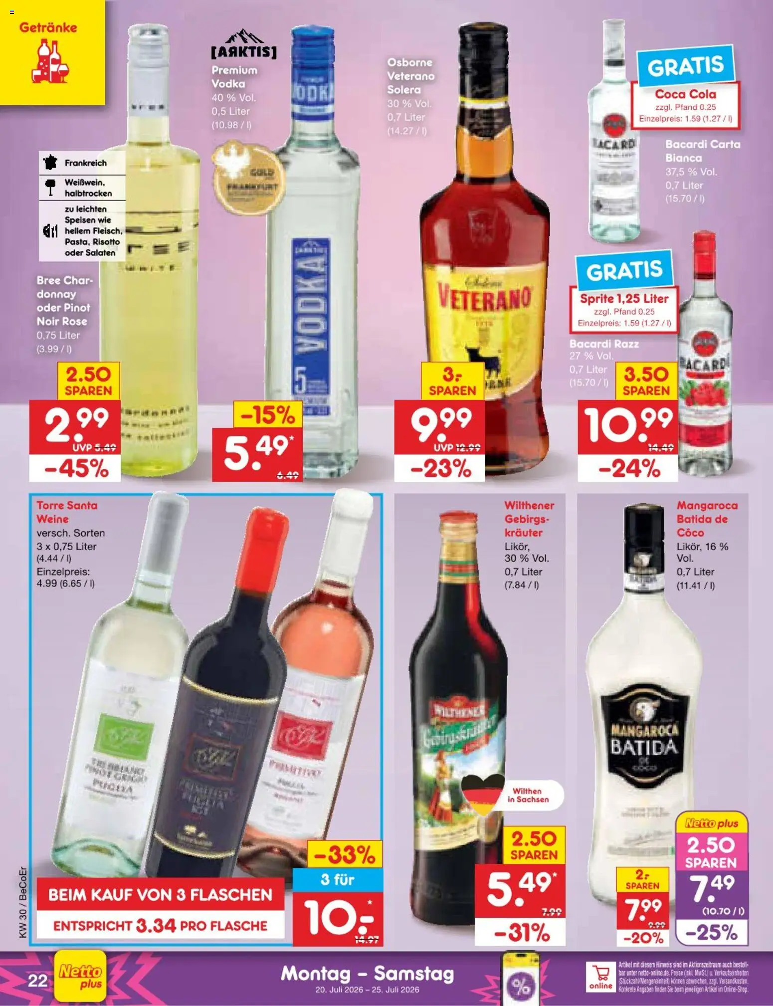 Netto Marken-Discount Prospekt – gültig ab 20.07.2026 | Seite: 38 | Produkte: Sprite, Cola, Bree, Vodka