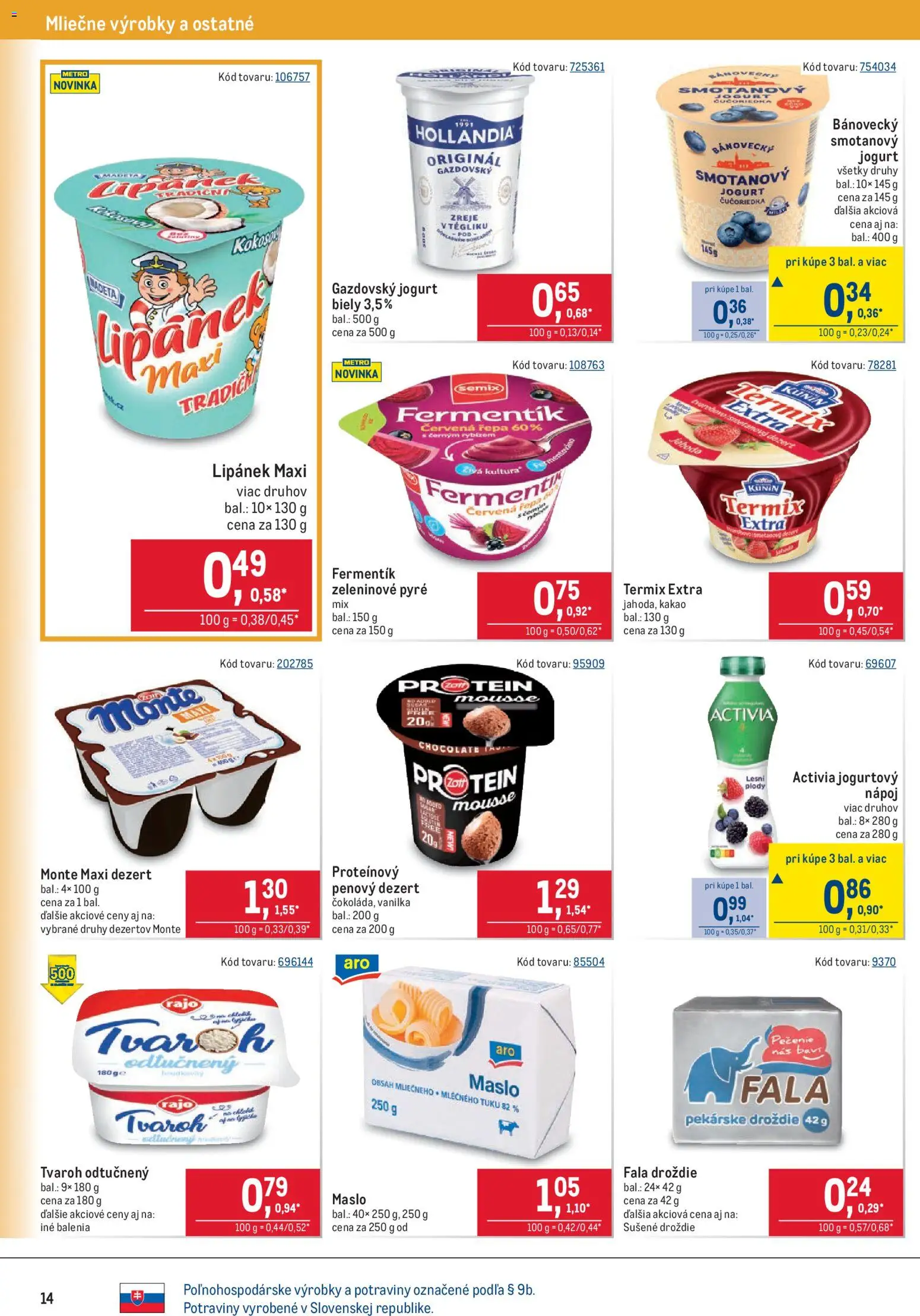 Nové Metro akcie – leták je platný od 01.07.2026 | Strana: 14 | Produkty: Maslo, Jogurt, Protein, Červená repa