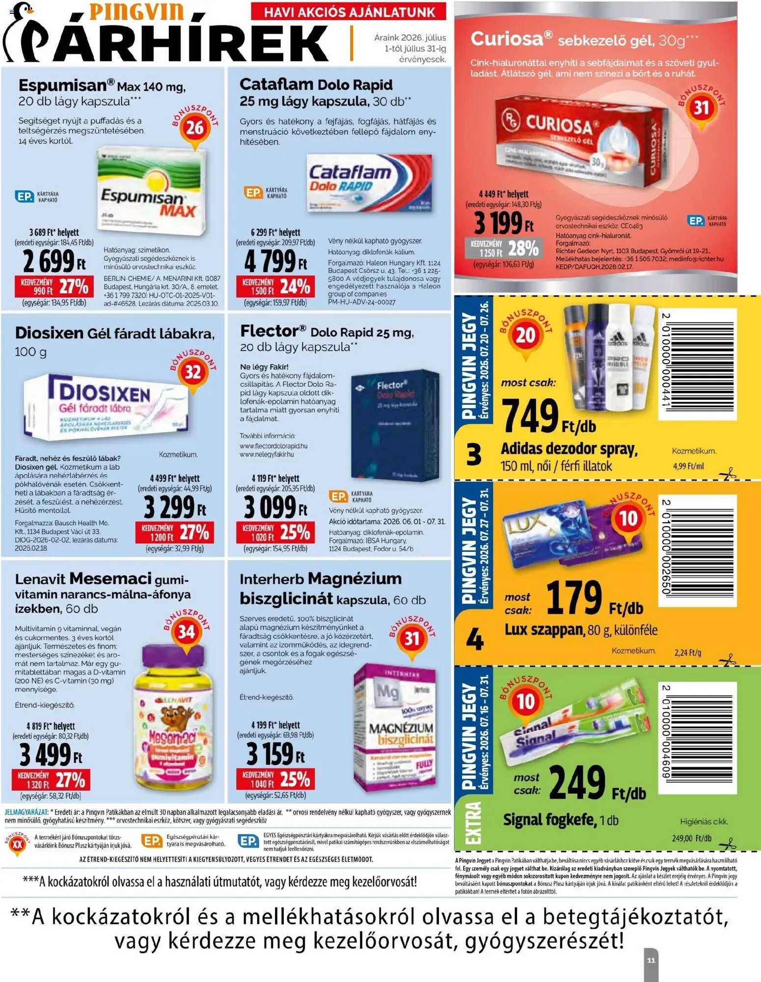 Pingvin Patika akciós ujság - amely érvényes a következő dátumtól: 2026.07.01. | Oldal: 11 | Termékek: Fellépő, Dezodor, Multivitamin, Vegán