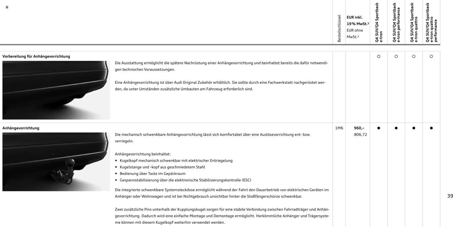 Audi Q4 e-tron / Q4 Sportback e-tron – gültig ab 01.10.2025 | Seite: 39