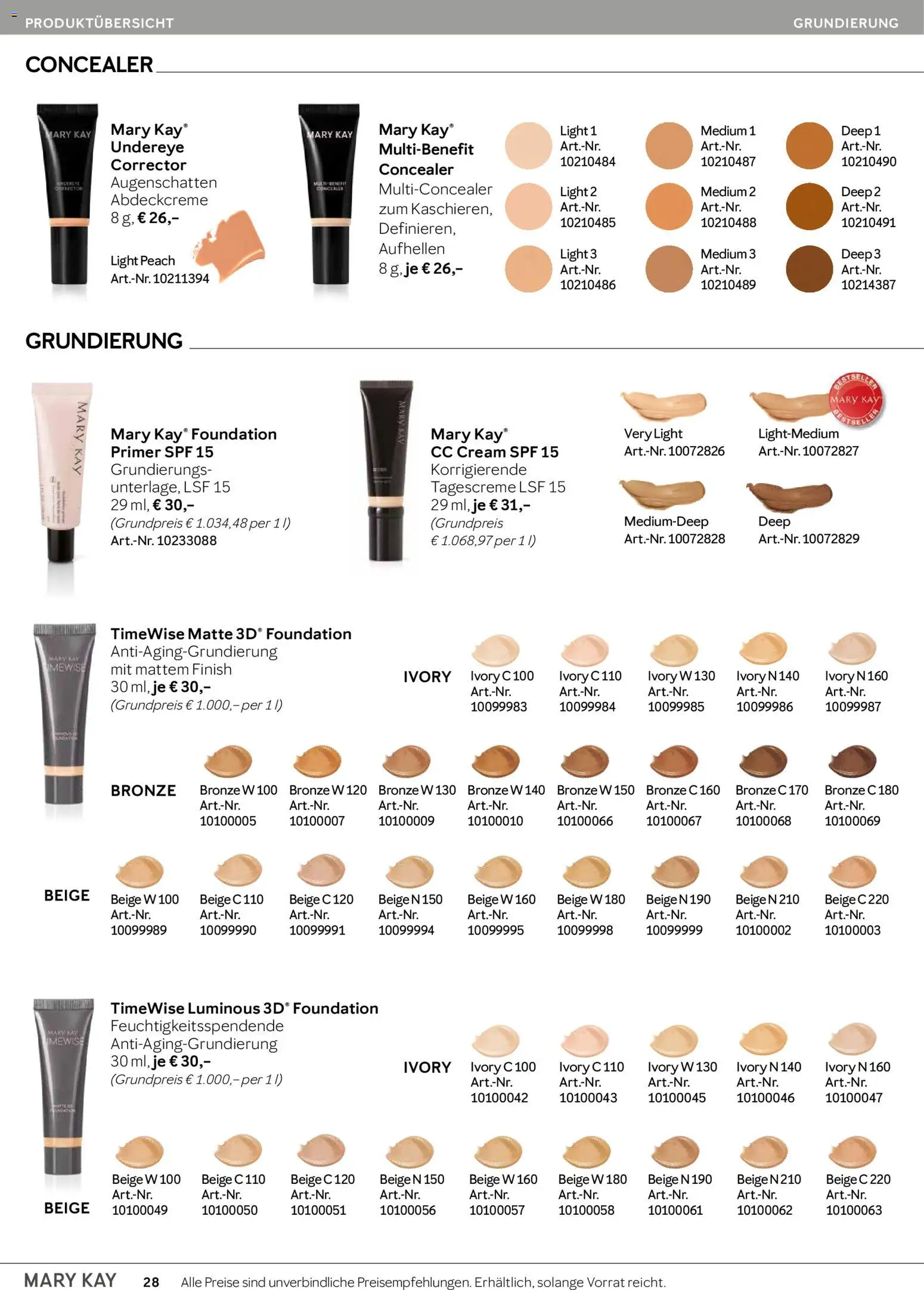 Mary Kay Katalog – gültig ab 15.04.2026 | Seite: 28 | Produkte: CC Cream, Finish, Foundation, Tagescreme