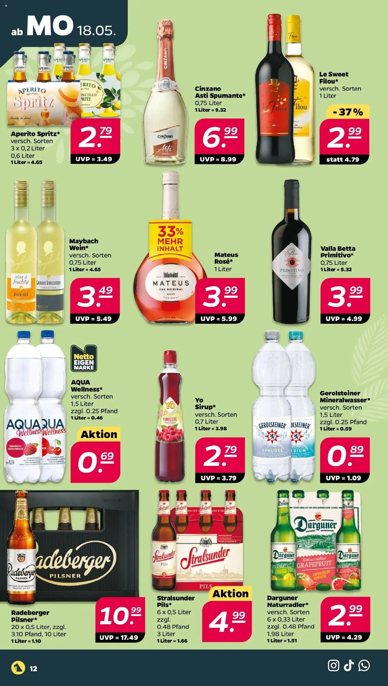 Netto Wochenangebote – gültig ab 18.05.2026 | Seite: 12 | Produkte: Pils, Grapefruit, Zitrone, Himbeere