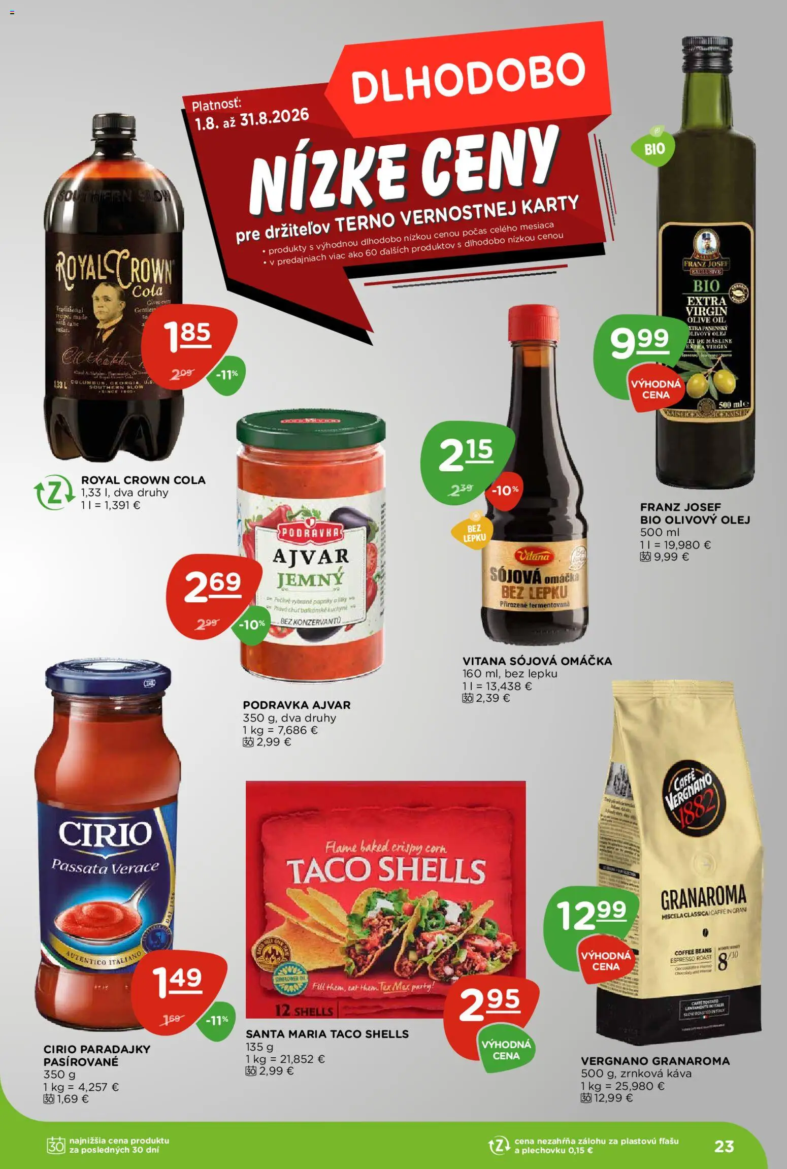 Nové Terno akcie – leták je platný od 13.08.2026 | Strana: 23 | Produkty: Olej, Káva, Kuchyne, Cola