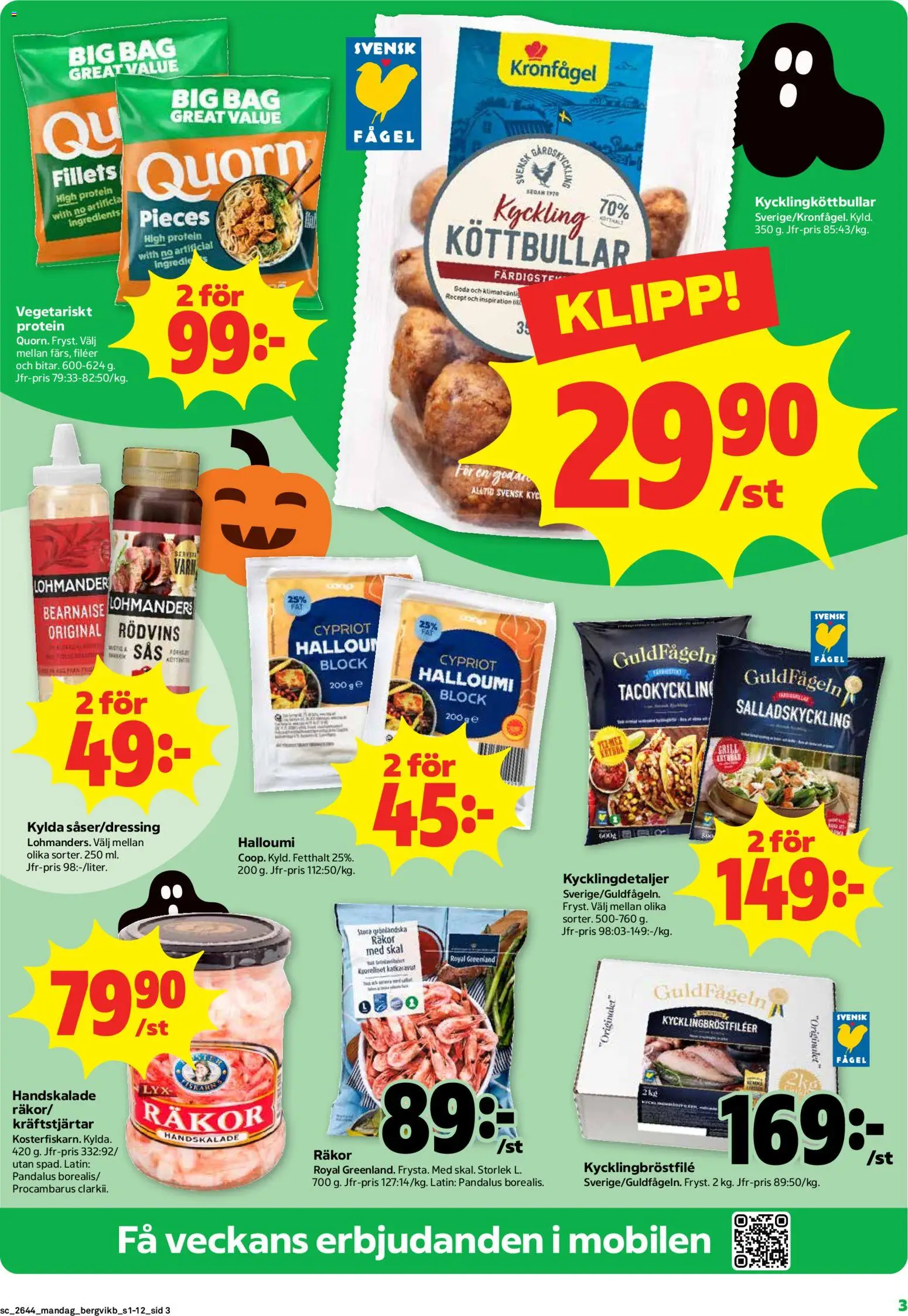 Stora Coop reklamblad aktuell från 26/10/2026 | Sida: 3 | Produkter: Köttbullar, Räkor, Halloumi, Protein