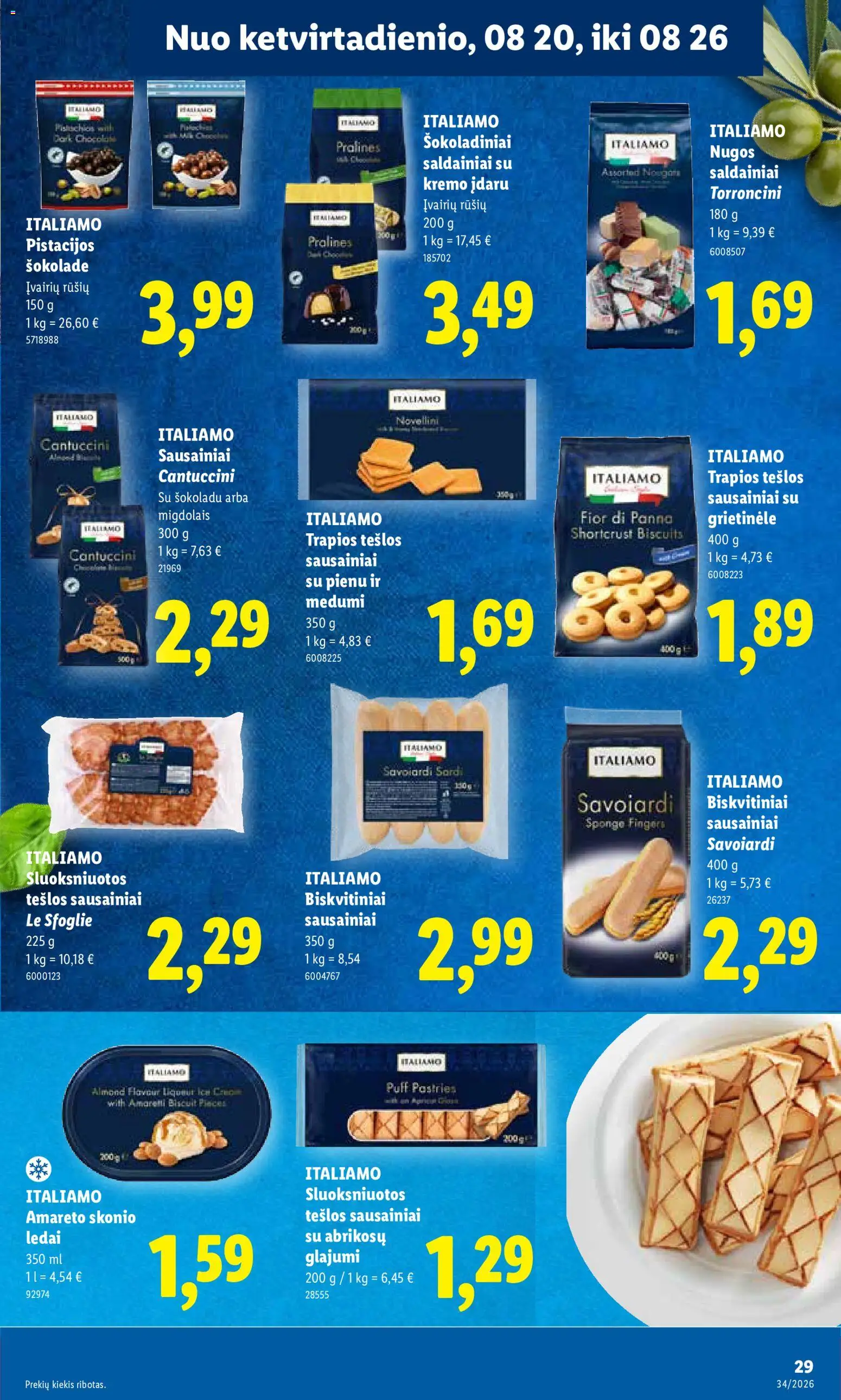 LIDL akcijos nuo 2026.08.17 | Puslapis: 29 | Prekių: Grietinėlė, Sausainiai, Ledai, Saldainiai