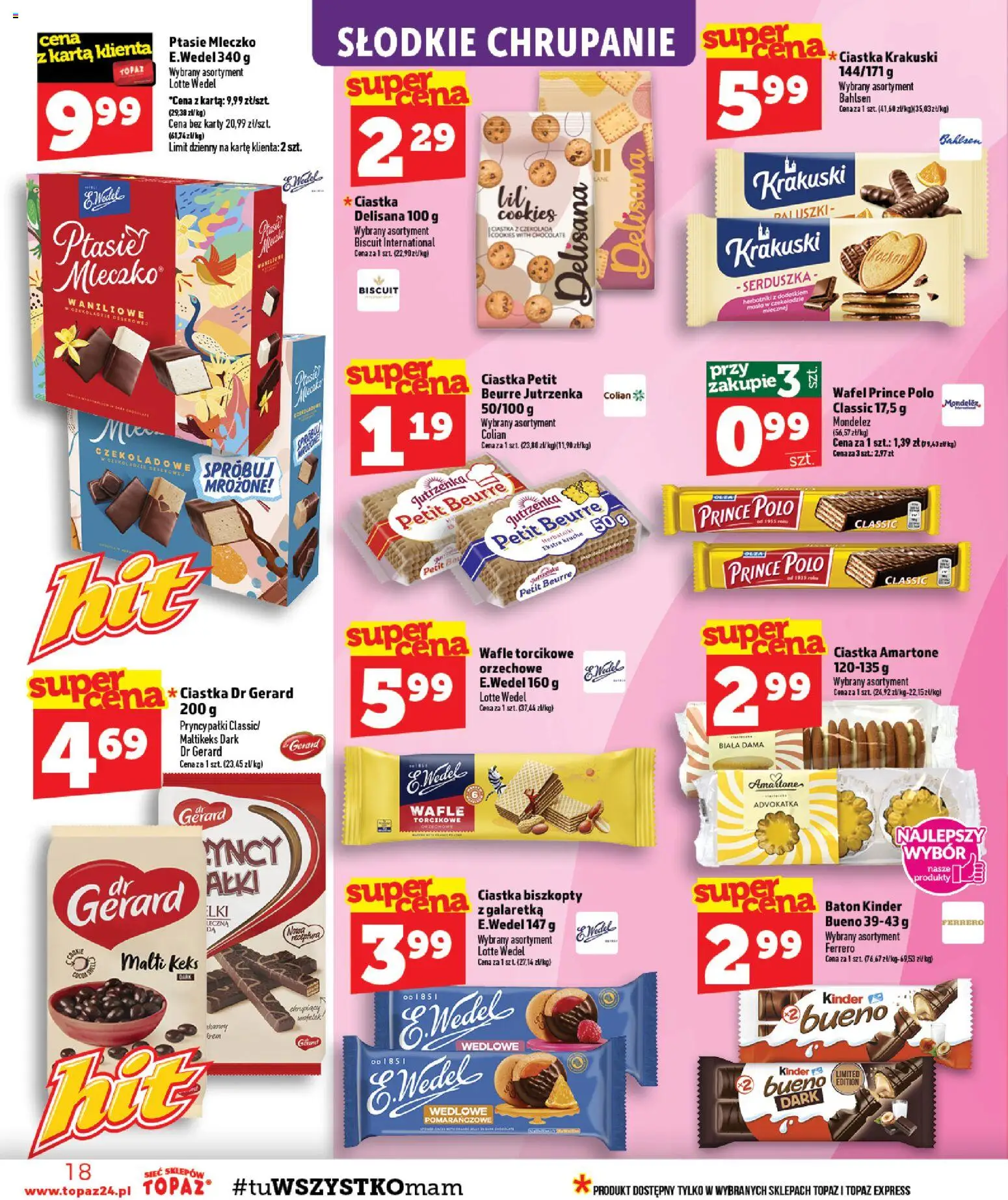 Topaz gazetka - Otwarcie Tłuściec od 22.08.2026 | Strona: 18 | Produkty: Karta, Galaretka, Ptasie mleczko, Ciastka