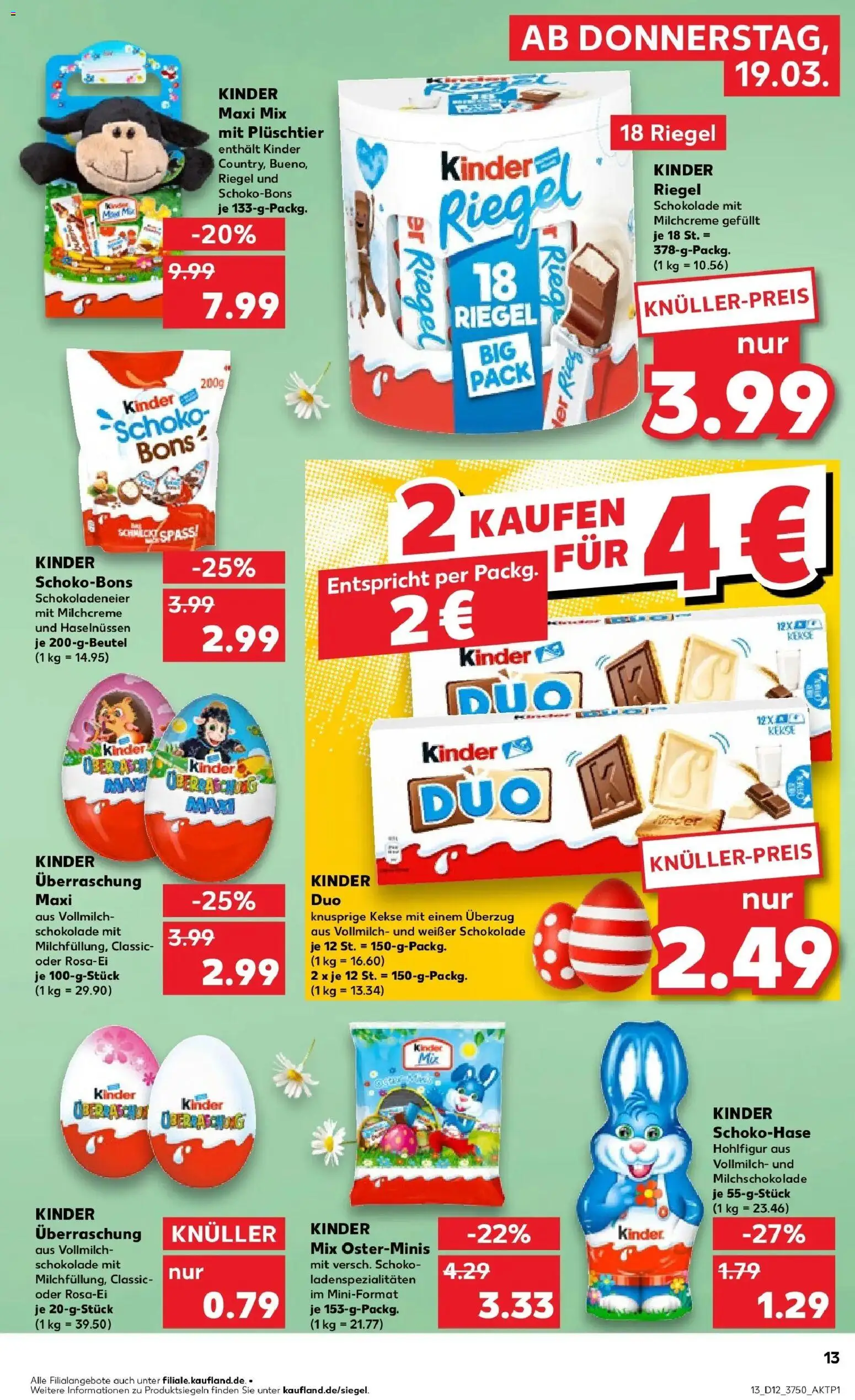 Kaufland Prospekt Annaberg-Buchholz	 – gültig ab 19.03.2026 | Seite: 13 | Produkte: Schokolade, Kinder riegel, Kekse