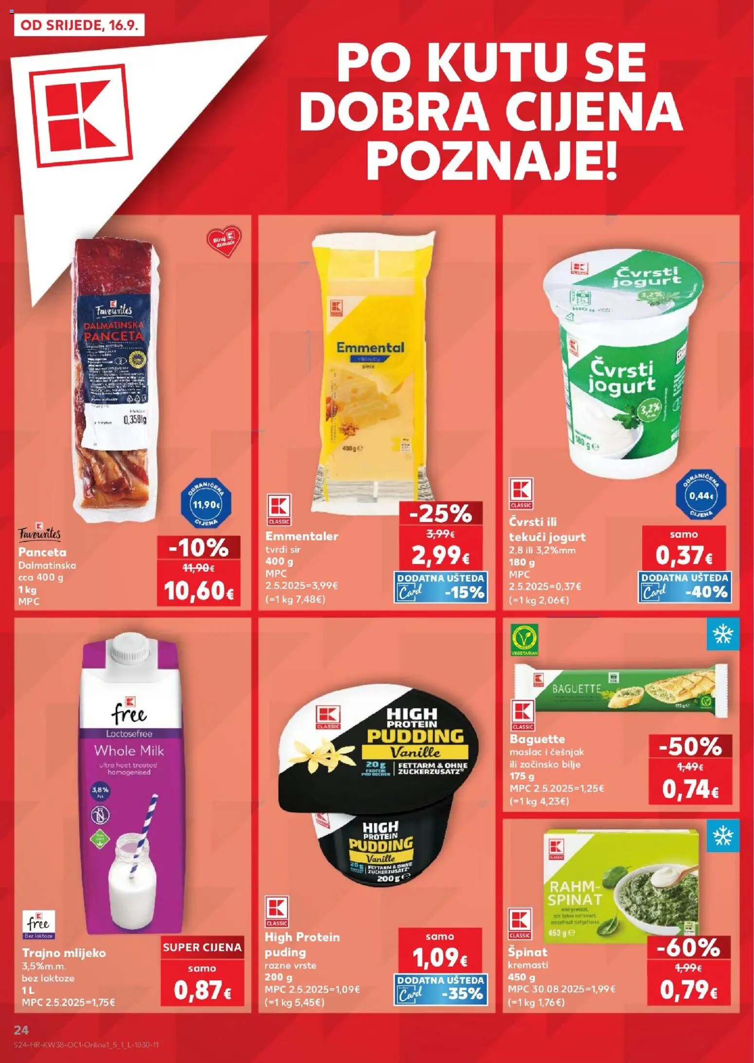 Kaufland katalog | vrijedi od 16.09.2026 | Stranica: 24 | Proizvodi: Mlijeko, Jogurt, Baguette, Tvrdi sir