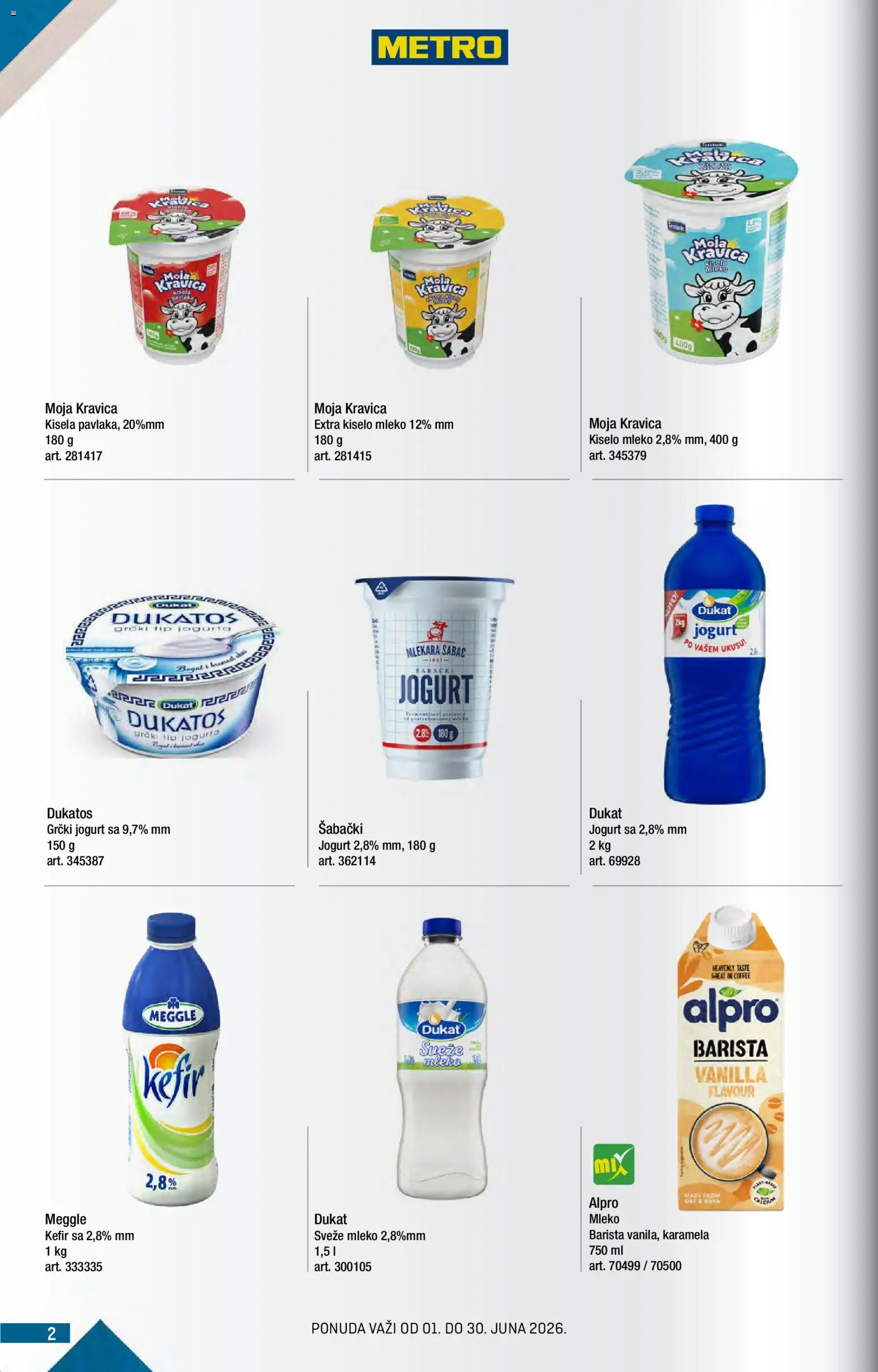 Metro katalog - važi od 01.06.2026 | Strana: 2 | Proizvode: Kiselo mleko, Dukatos, Moja kravica, Jogurt