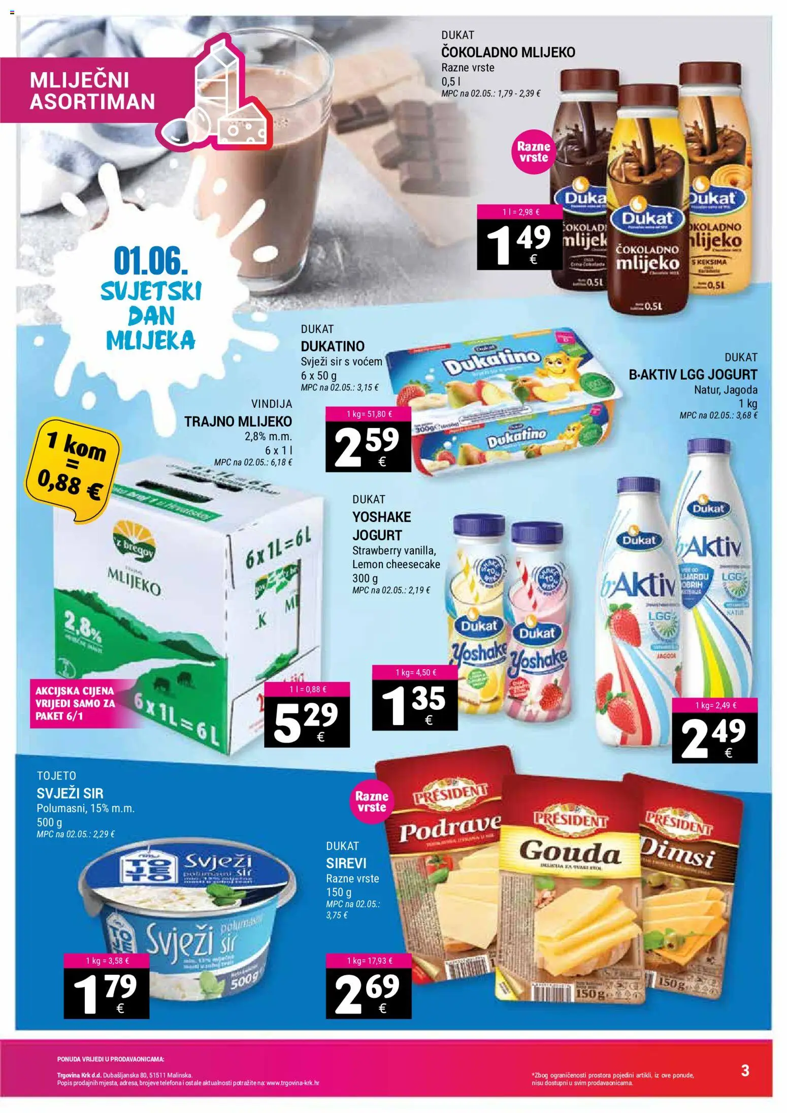 Trgovina Krk katalog | vrijedi od 01.06.2026 | Stranica: 3 | Proizvodi: Sir, Jogurt, Svježi sir, Gouda