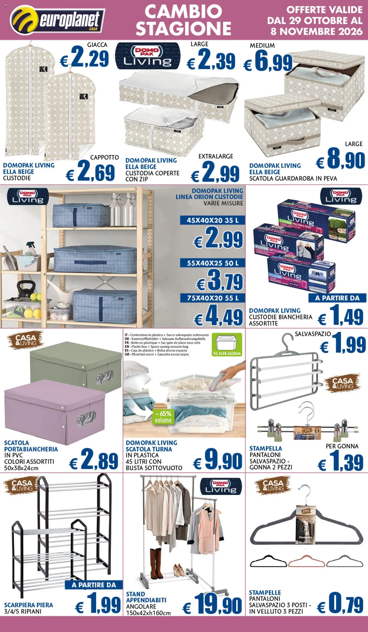Volantino Europlanet Casa del 29/10/2026 | Pagina: 10 | Prodotti: Pantaloni, Contenitore, Scatola, Portabiancheria
