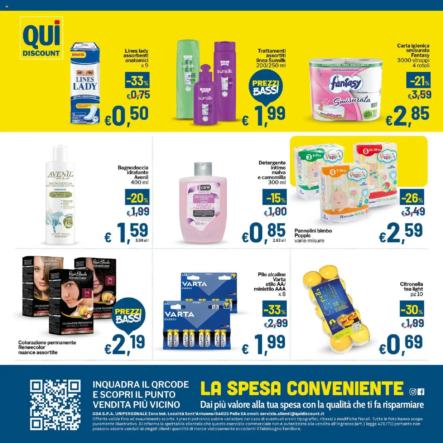 Volantino Qui Discount del 14/07/2026 | Pagina: 8 | Prodotti: Pannolini, Carta igienica, Detergente, Intimo