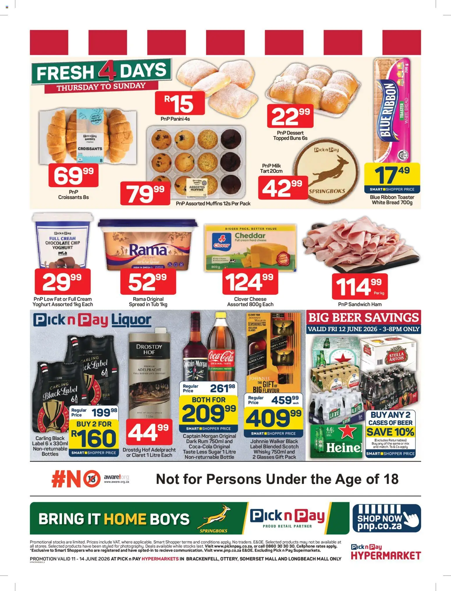 New Pick n Pay catalogue – valid from 11.06.2026 | Page: 2 | Products: Glasses, Rum, Ham, Cream