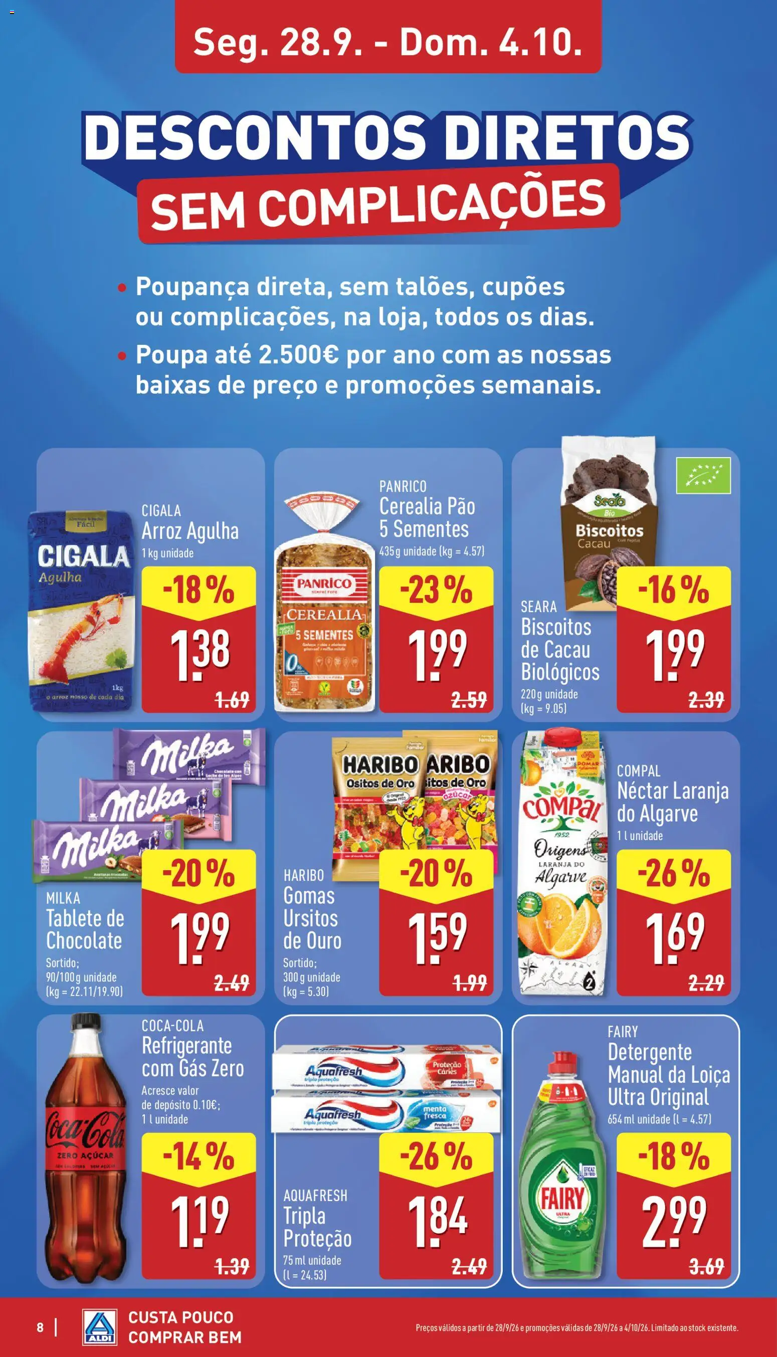 Aldi folheto │ válido de 28/09/2026 | Página: 8 | Produtos: Cacau, Arroz, Gomas, Biscoitos