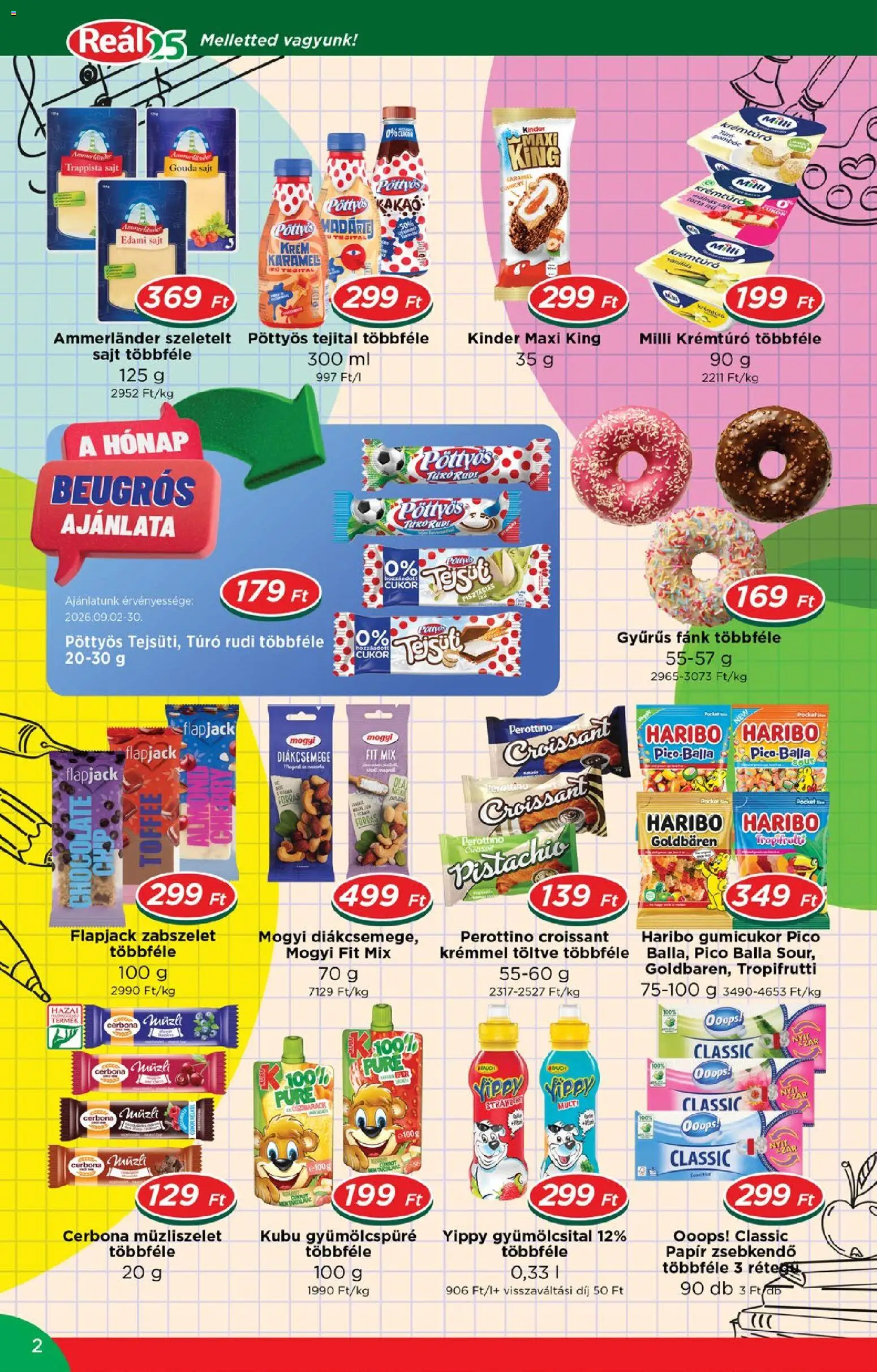 Reál akciós ujság - amely érvényes a következő dátumtól: 2026.09.02. | Oldal: 2 | Termékek: Haribo, Croissant, Krémtúró, Milli