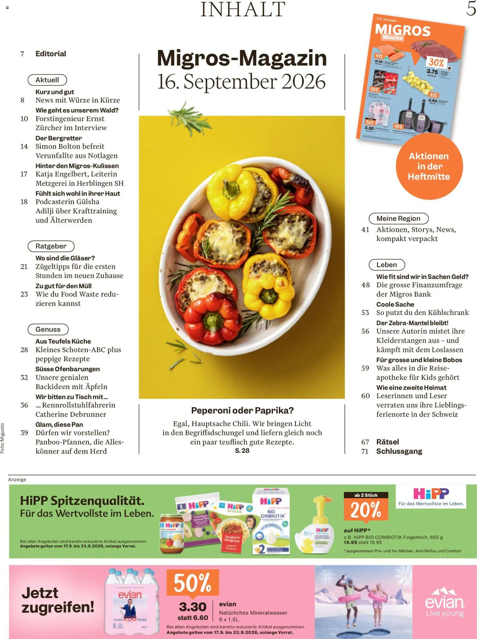 Migros aktionen Magazin – gültig ab 16.09.2026 | Seite: 5 | Produkte: Tisch, Paprika, Süße, Herd